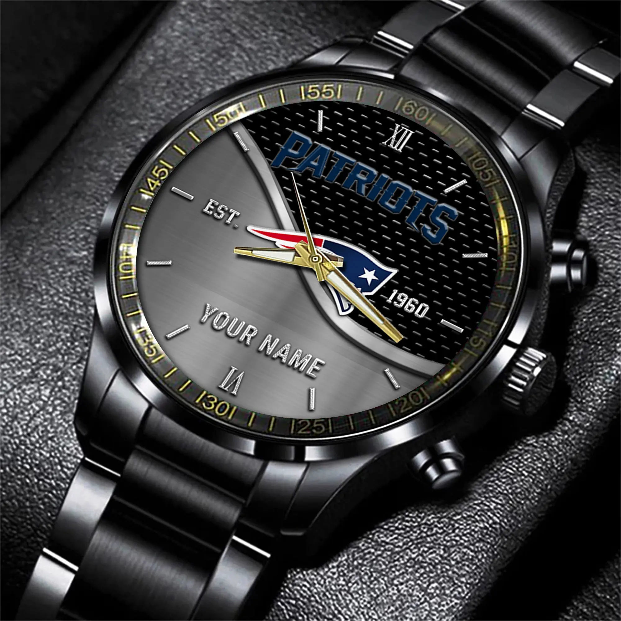 new england patriots nfl black fashion hand watch custom your name gift for fan 45ol6