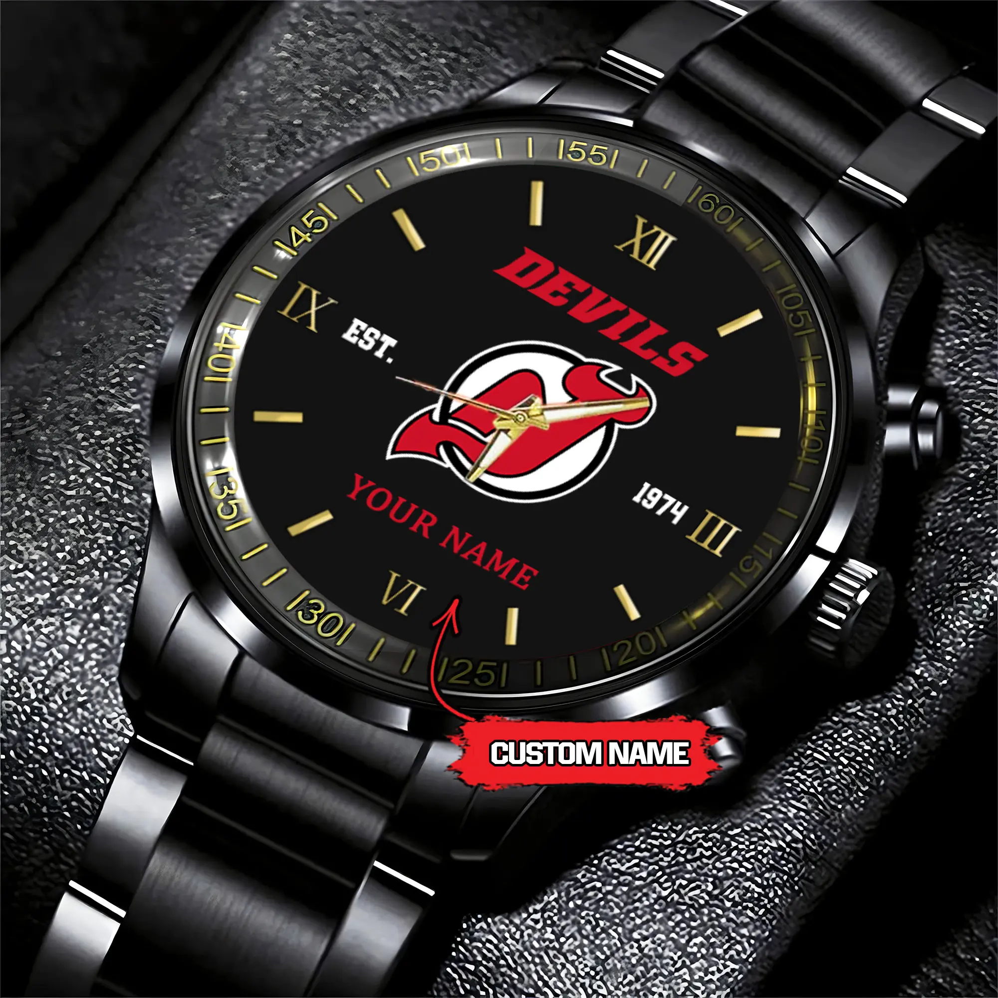 new jersey devils nhl hockey game time custom black fashion watch ydcvy