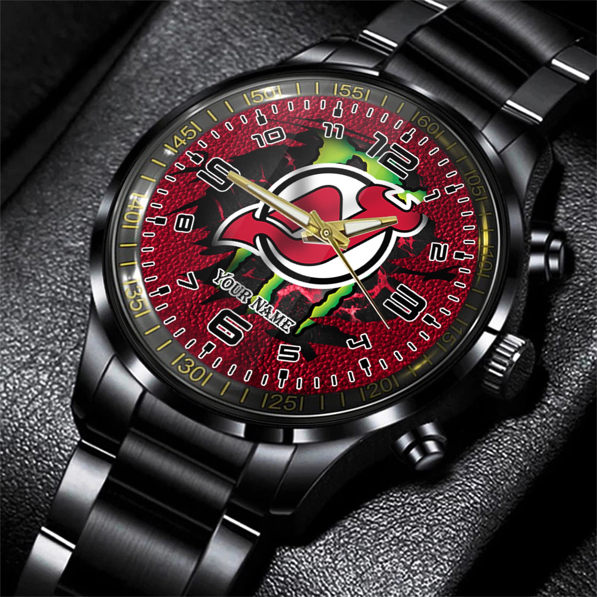 new jersey devils nhl personalized 3d black men hand watch gift for fans uccv7