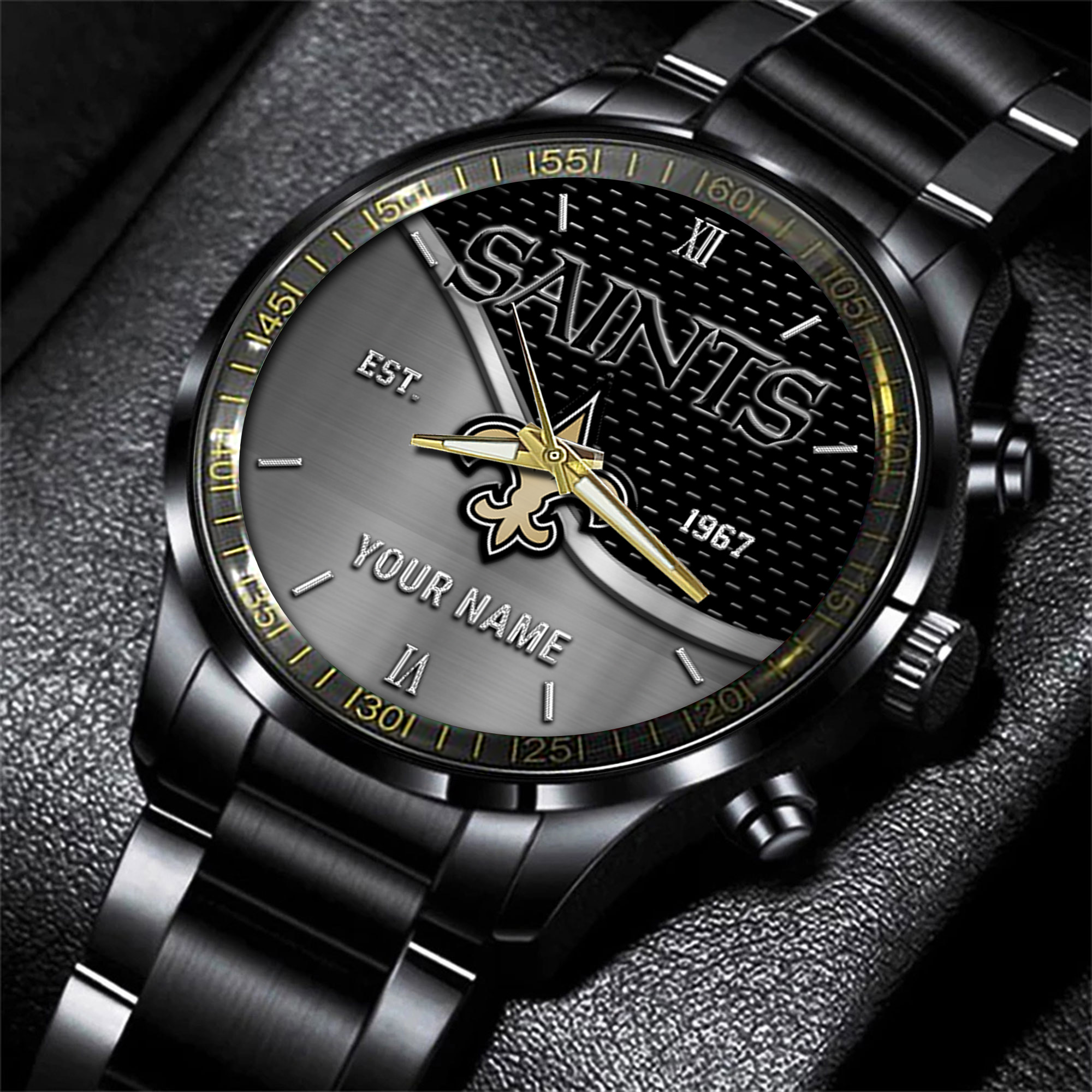 new orleans saints nfl black fashion hand watch custom your name gift for fan cyuoh