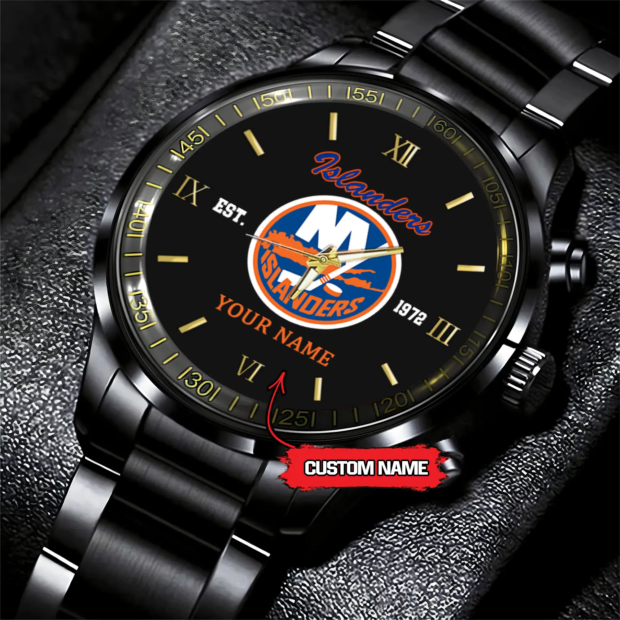 new york islanders nhl hockey game time custom black fashion watch rxfj2