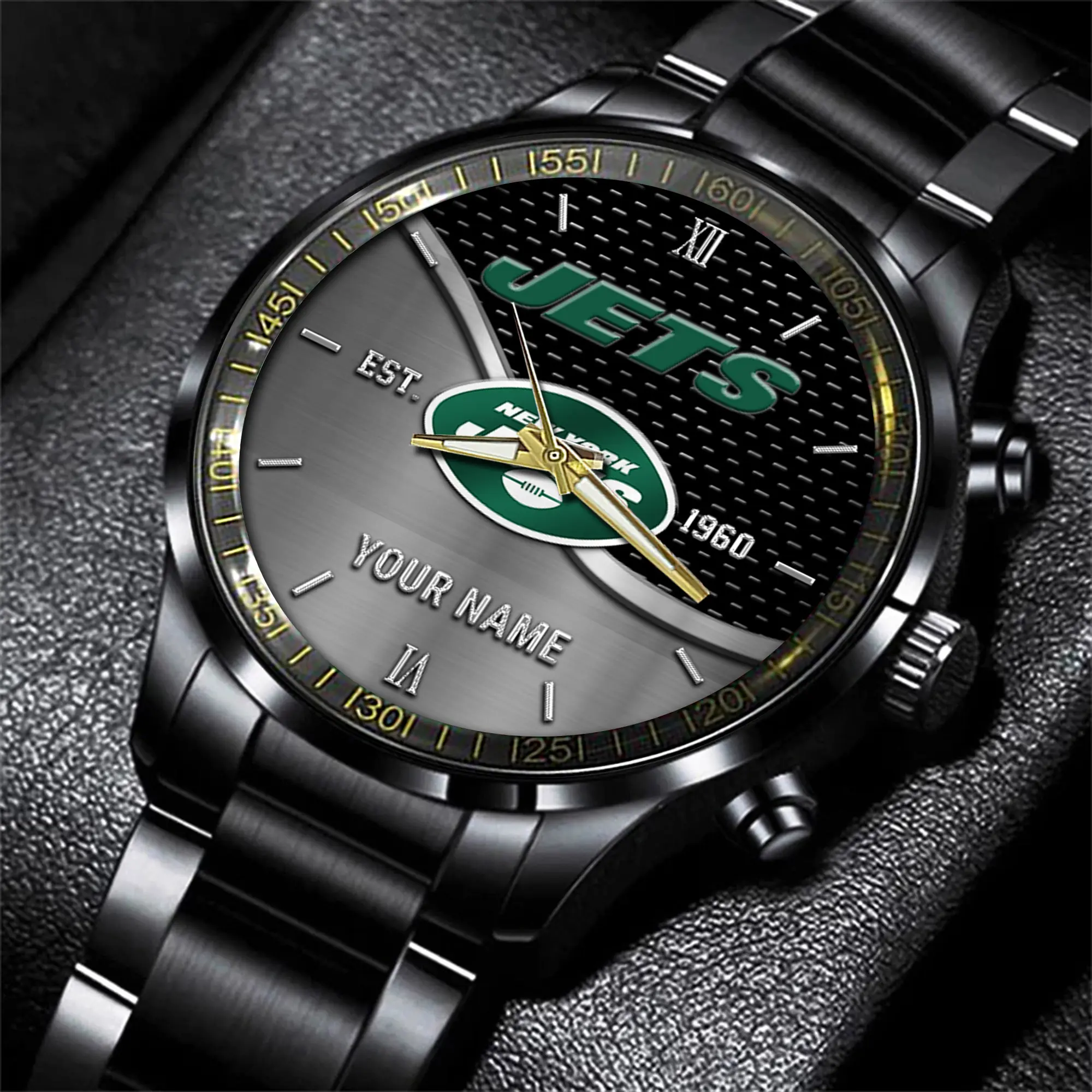 new york jets nfl black fashion hand watch custom your name gift for fan hh8oc