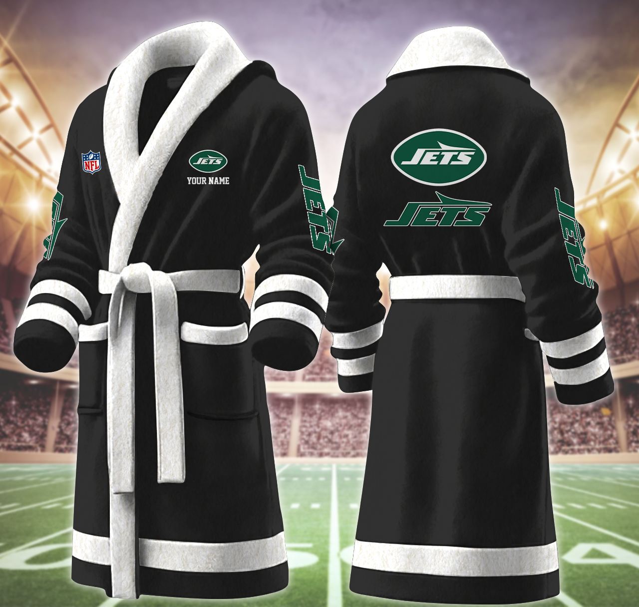 new york jets nfl personalized fleece bathrobe pqepe