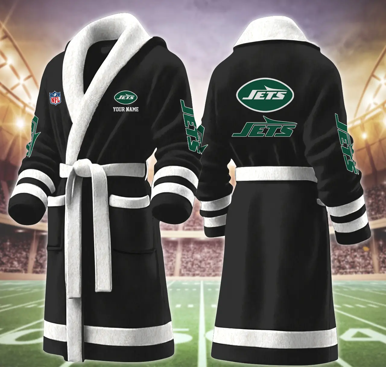 new york jets nfl personalized fleece bathrobe pqepe