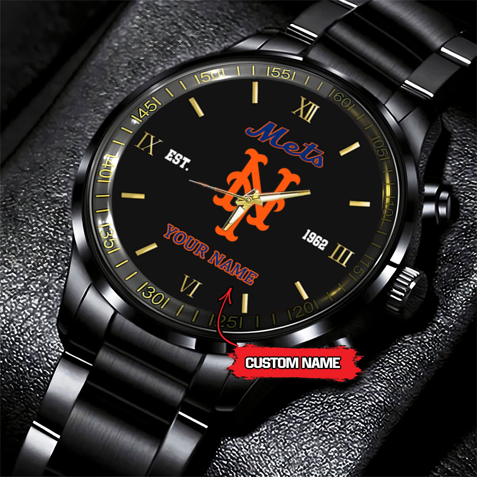 new york mets mlb black fashion watch custom your name bfhfa