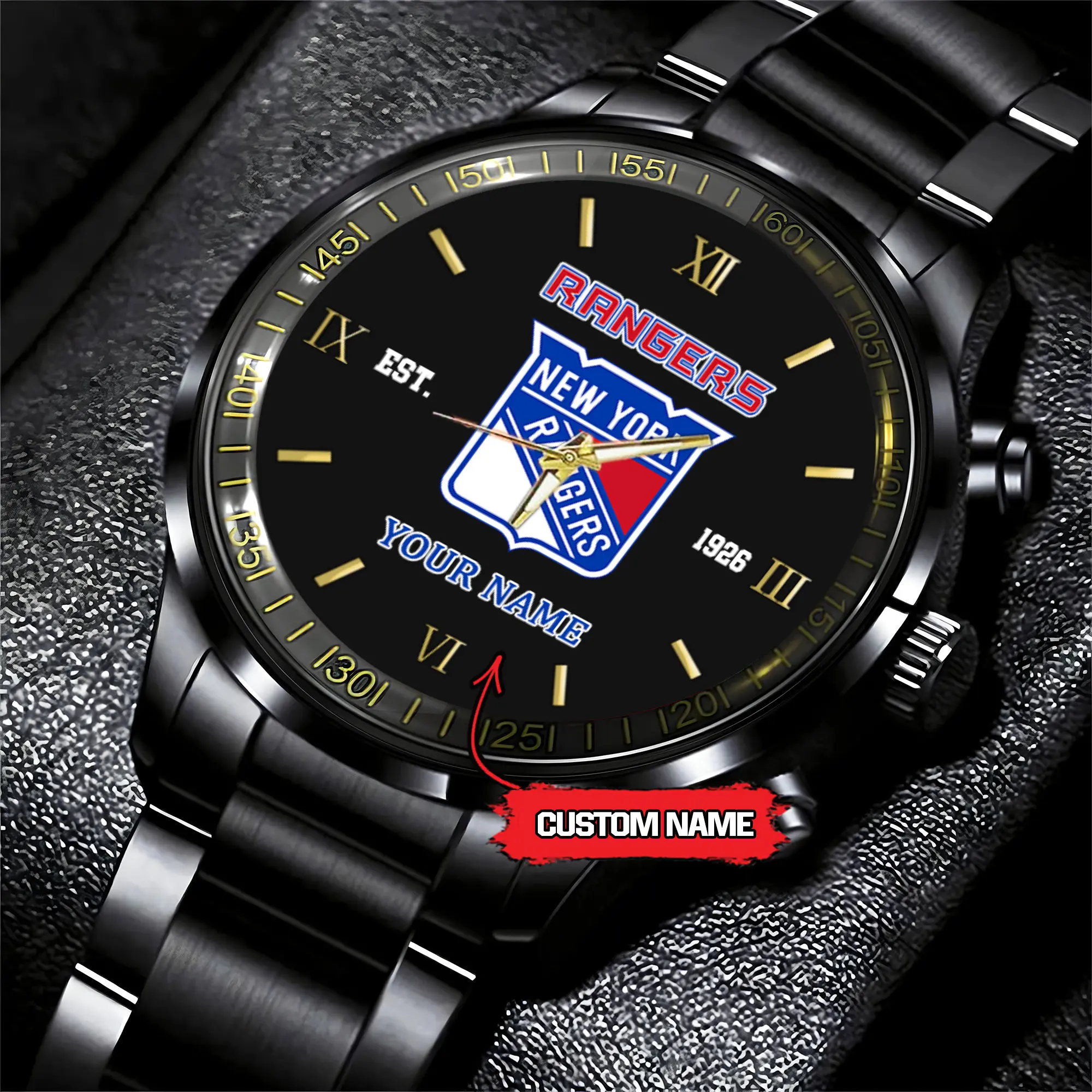 new york rangers nhl hockey game time custom black fashion watch jogdx