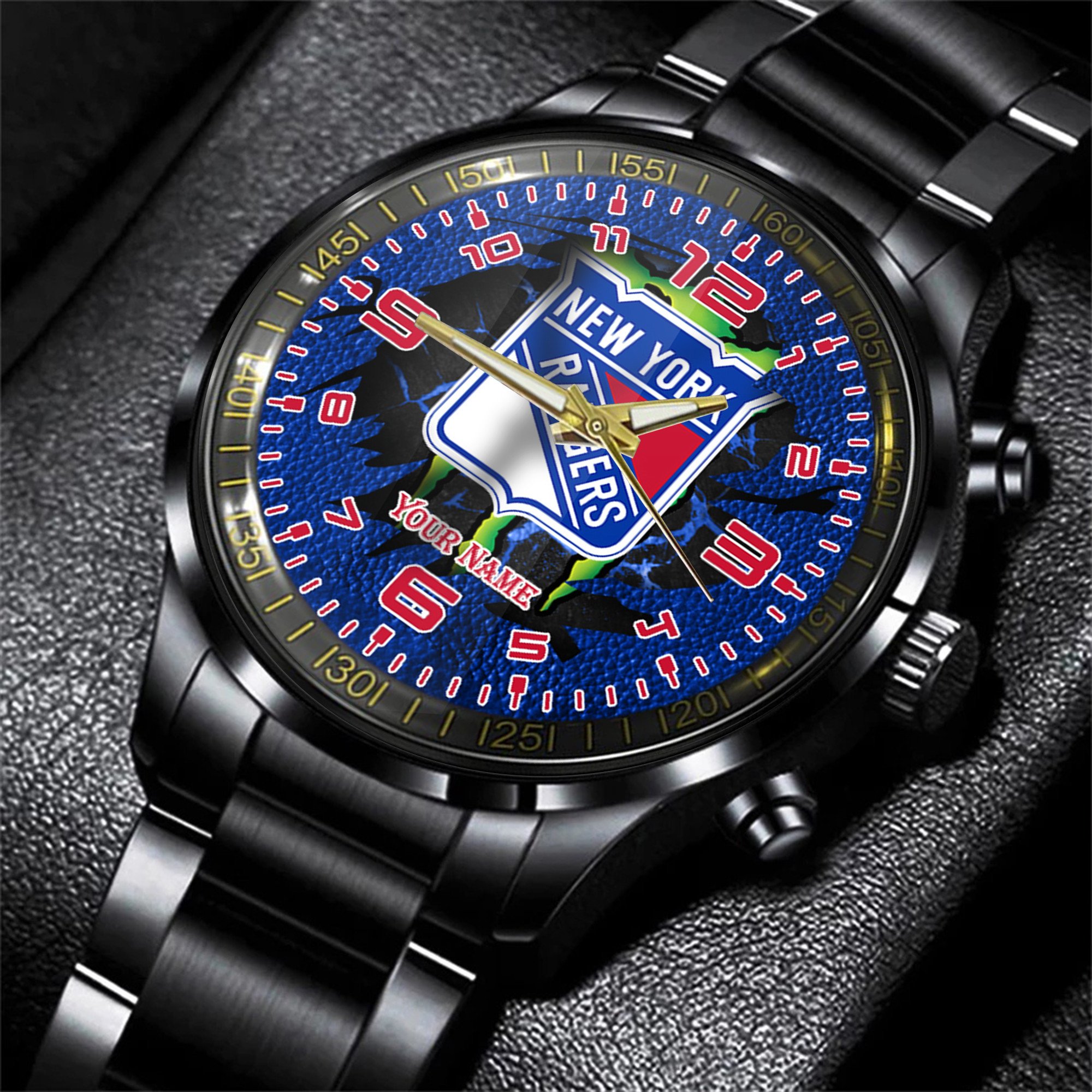 new york rangers nhl personalized 3d black men hand watch gift for fans 9vghs