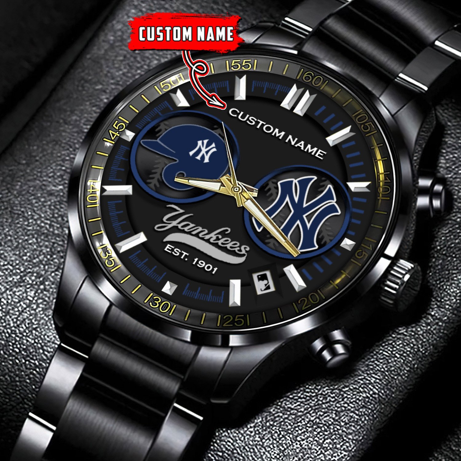 new york yankees mlb personalized black stainless steel watch gifts for fans ymk3k