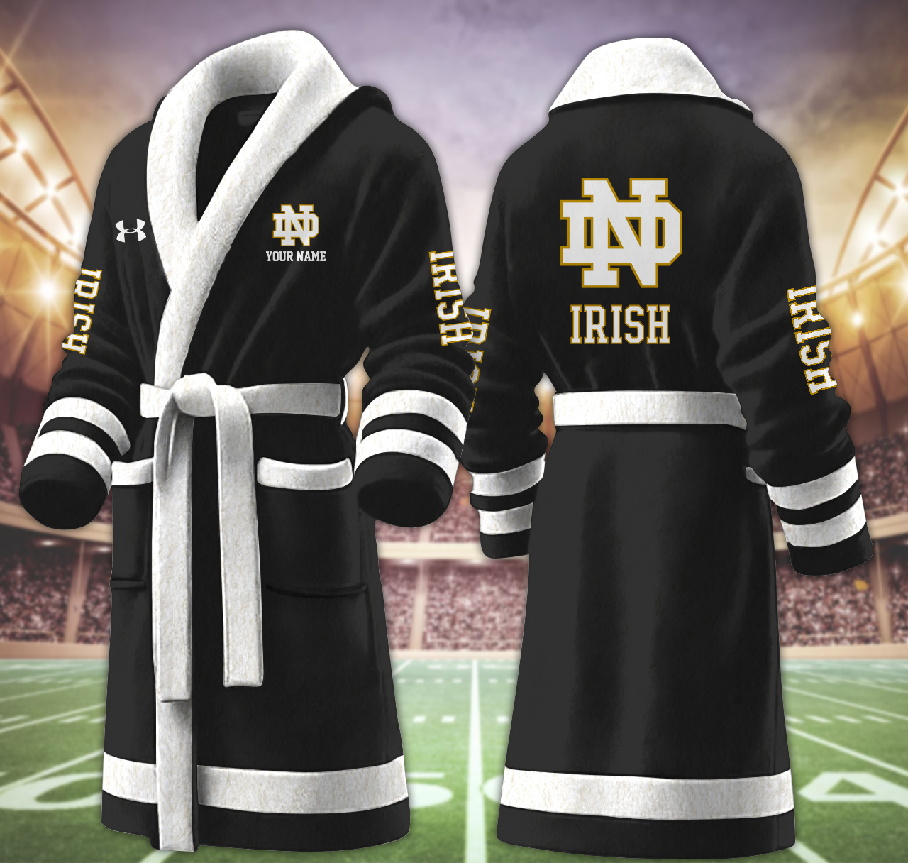 notre dame fighting irish ncaa personalized fleece bathrobe vedym