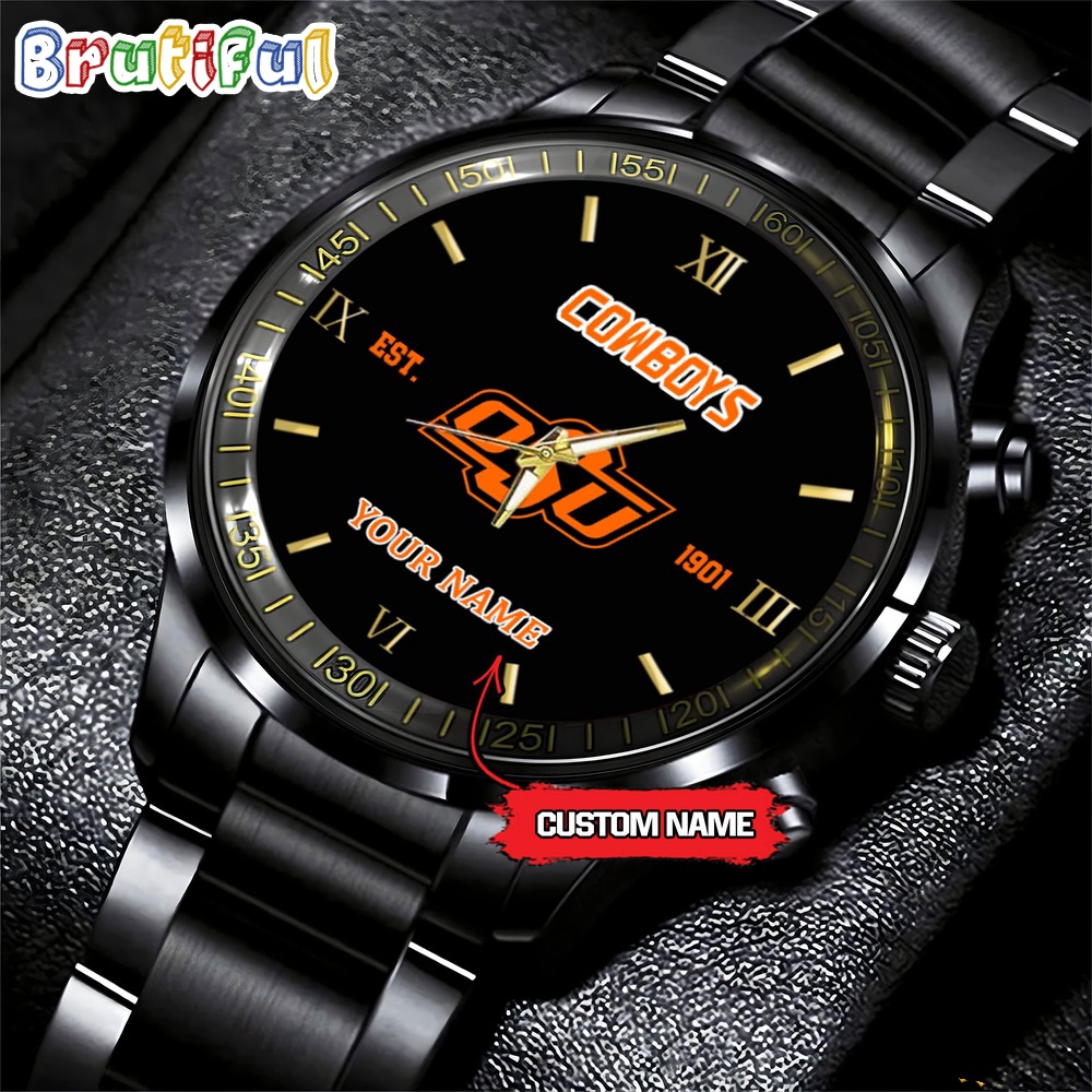 oklahoma state cowboys ncaa personalized black fashion watch football watch for fans snbcr