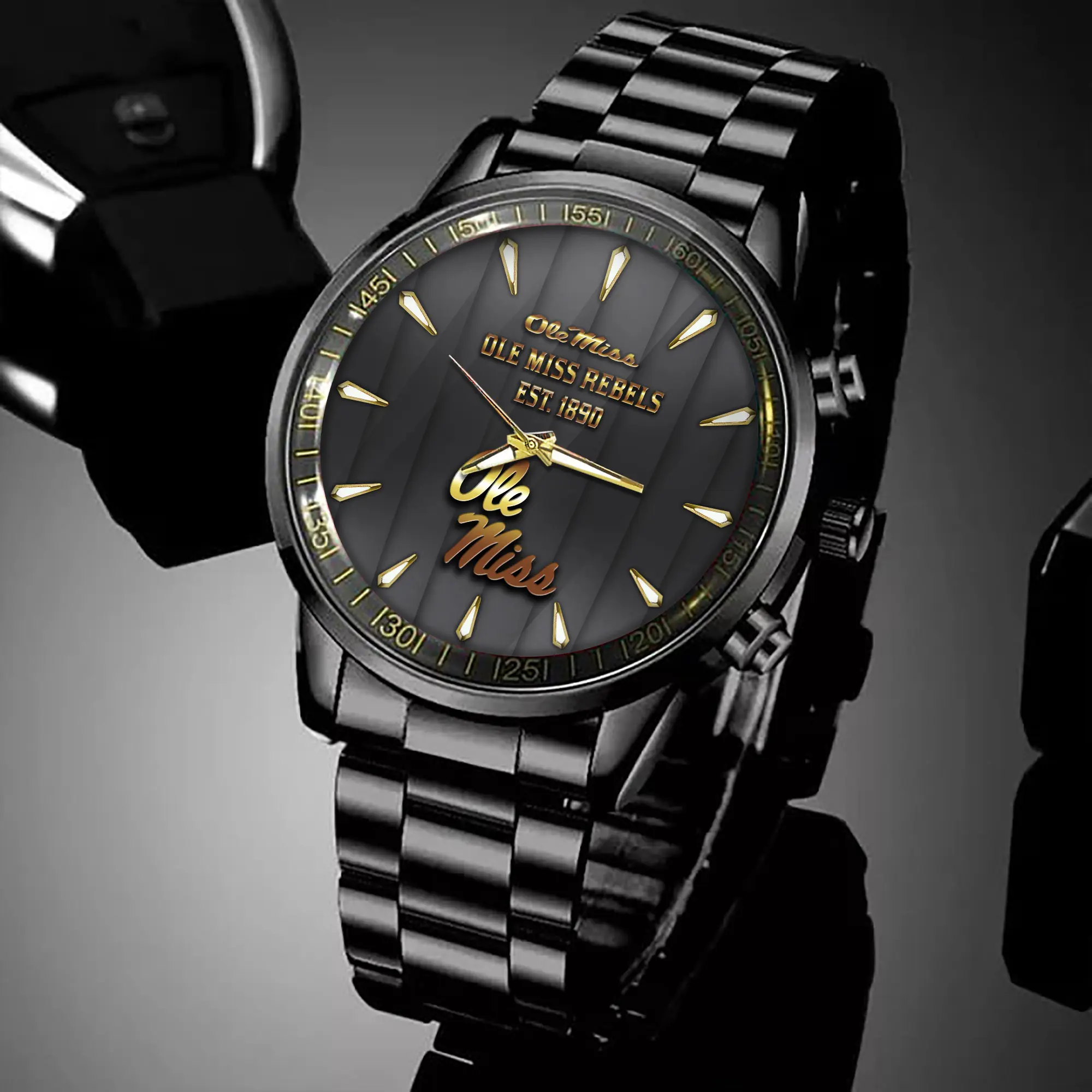 ole miss rebels ncaa personalized style black hand watch for fans ov0cv
