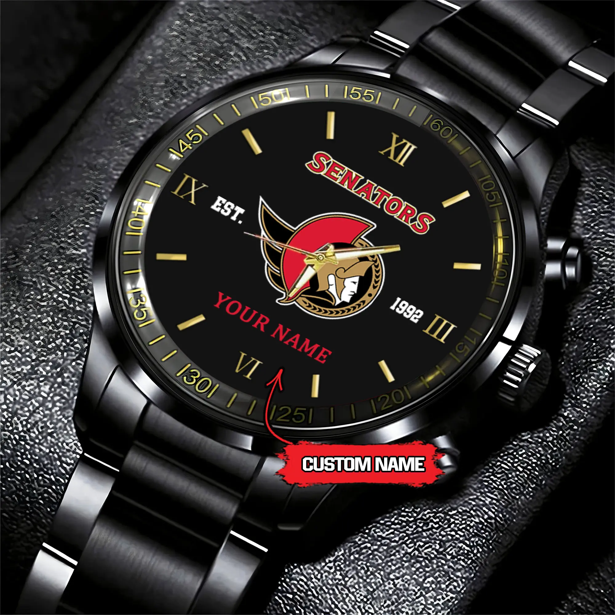 ottawa senators nhl hockey game time custom black fashion watch vny7b