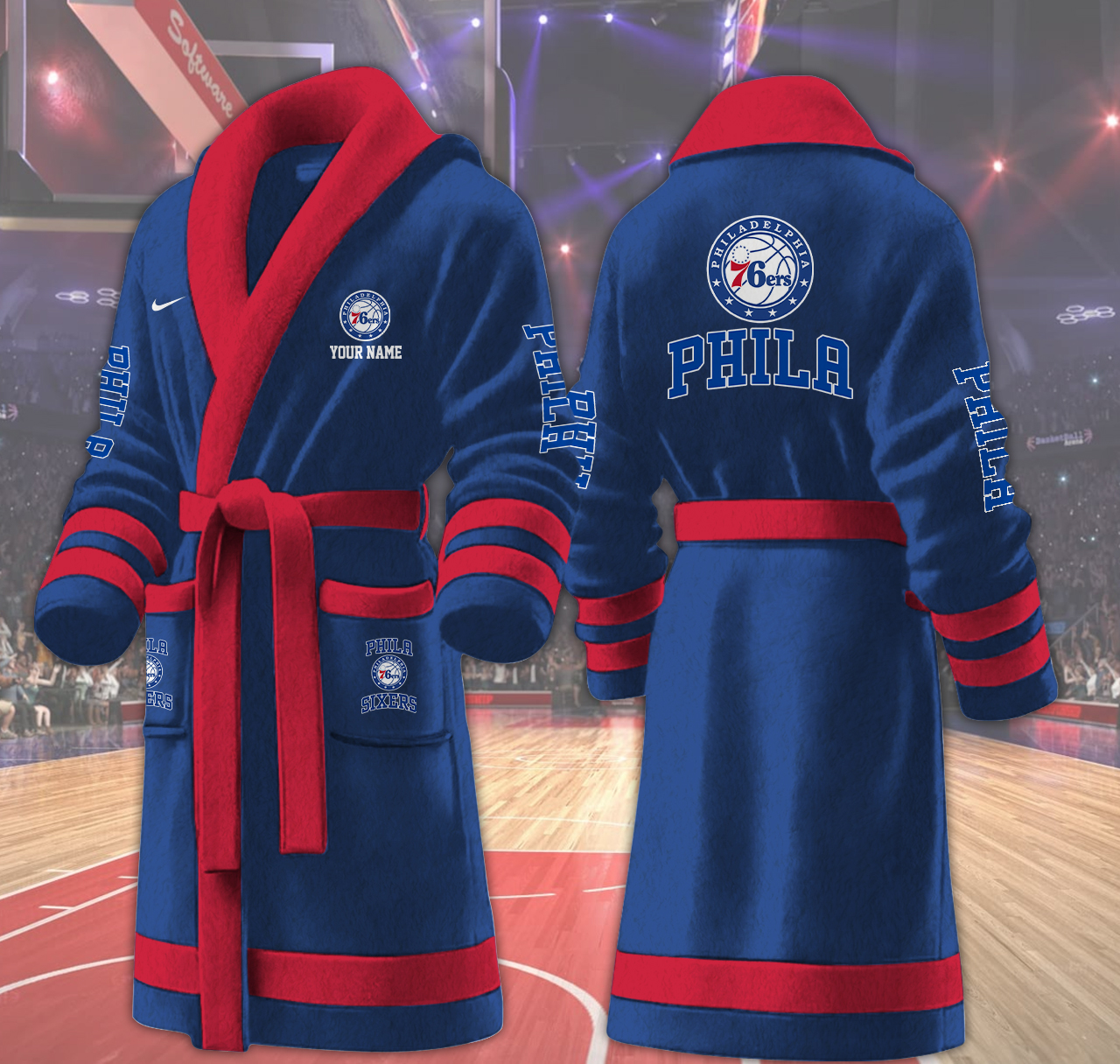 philadelphia 76ers nba personalized fleece bathrobe kcwvd