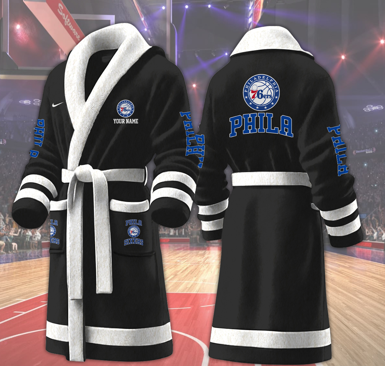 philadelphia 76ers nba personalized fleece bathrobe nmooe
