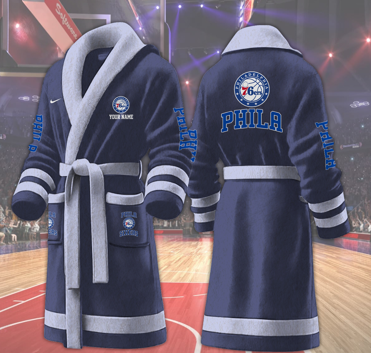 philadelphia 76ers nba personalized fleece bathrobe omylo