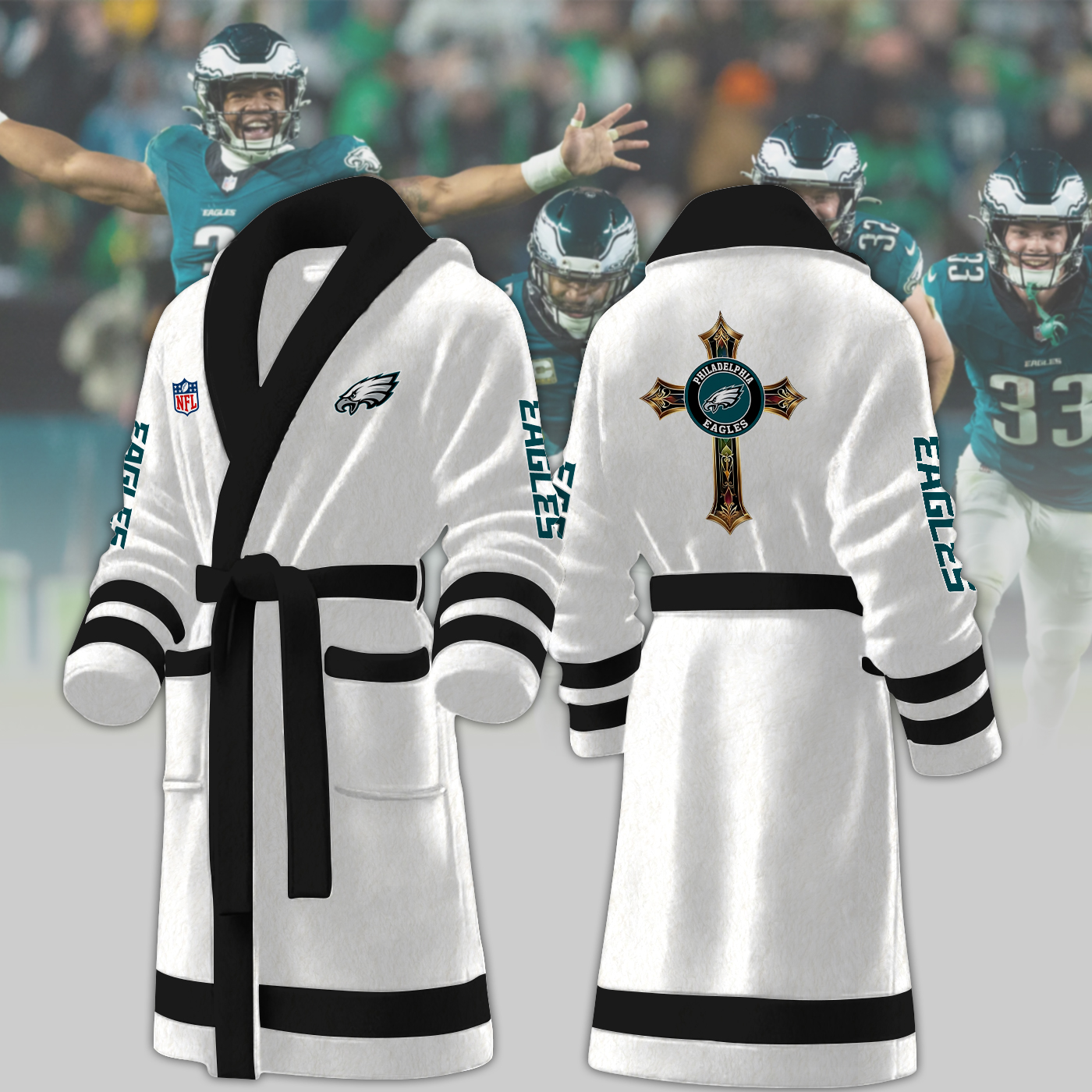 philadelphia eagles nfl personalized fleece bathrobe aa84g