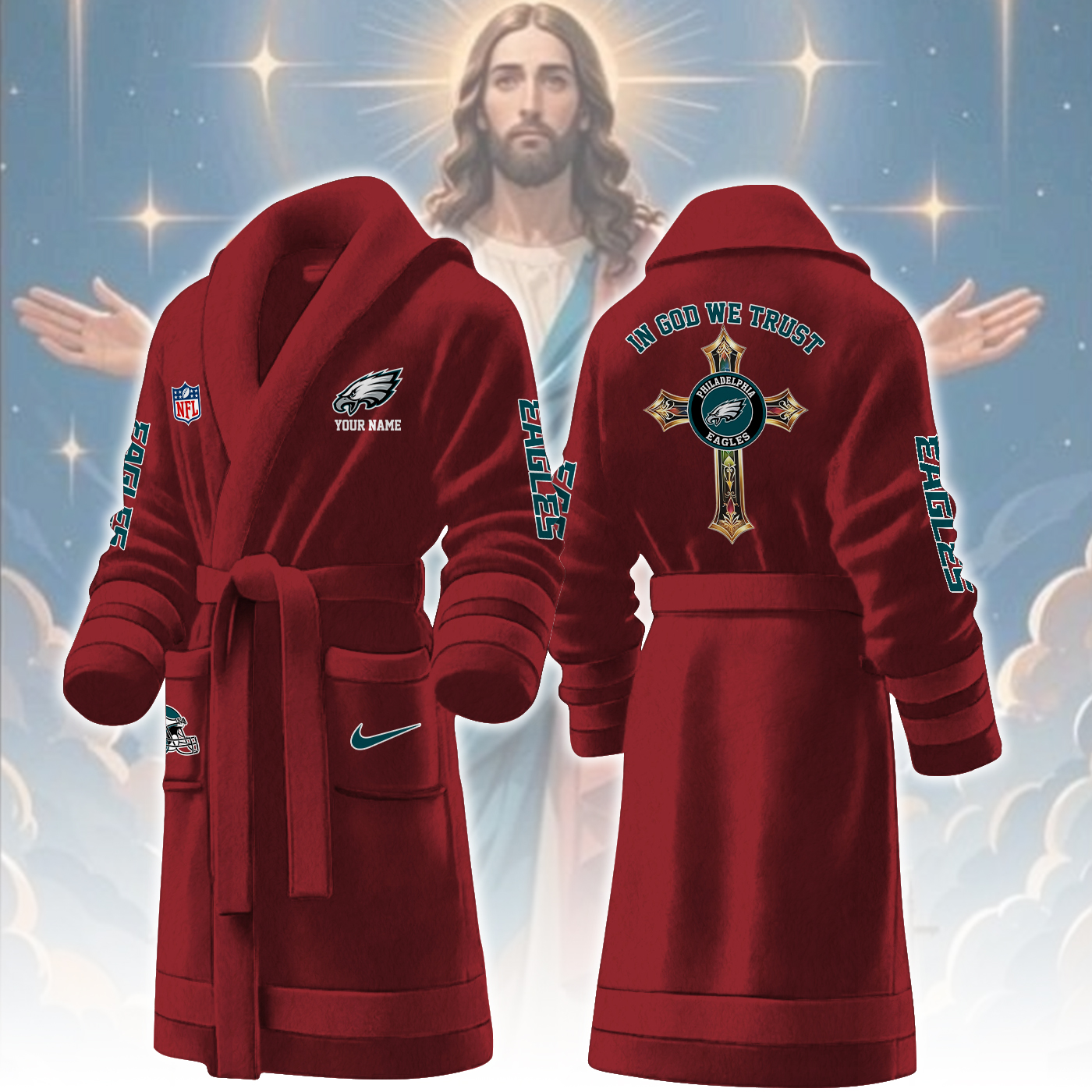 philadelphia eagles nfl personalized fleece bathrobe gsfhp