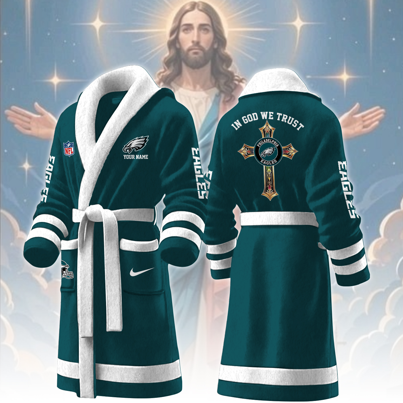 philadelphia eagles nfl personalized fleece bathrobe gvnem