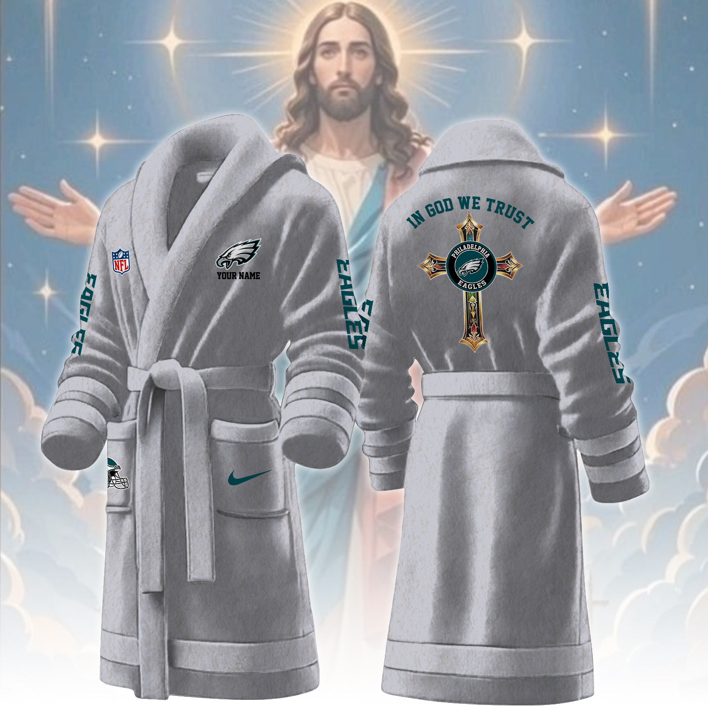 philadelphia eagles nfl personalized fleece bathrobe ptfnd