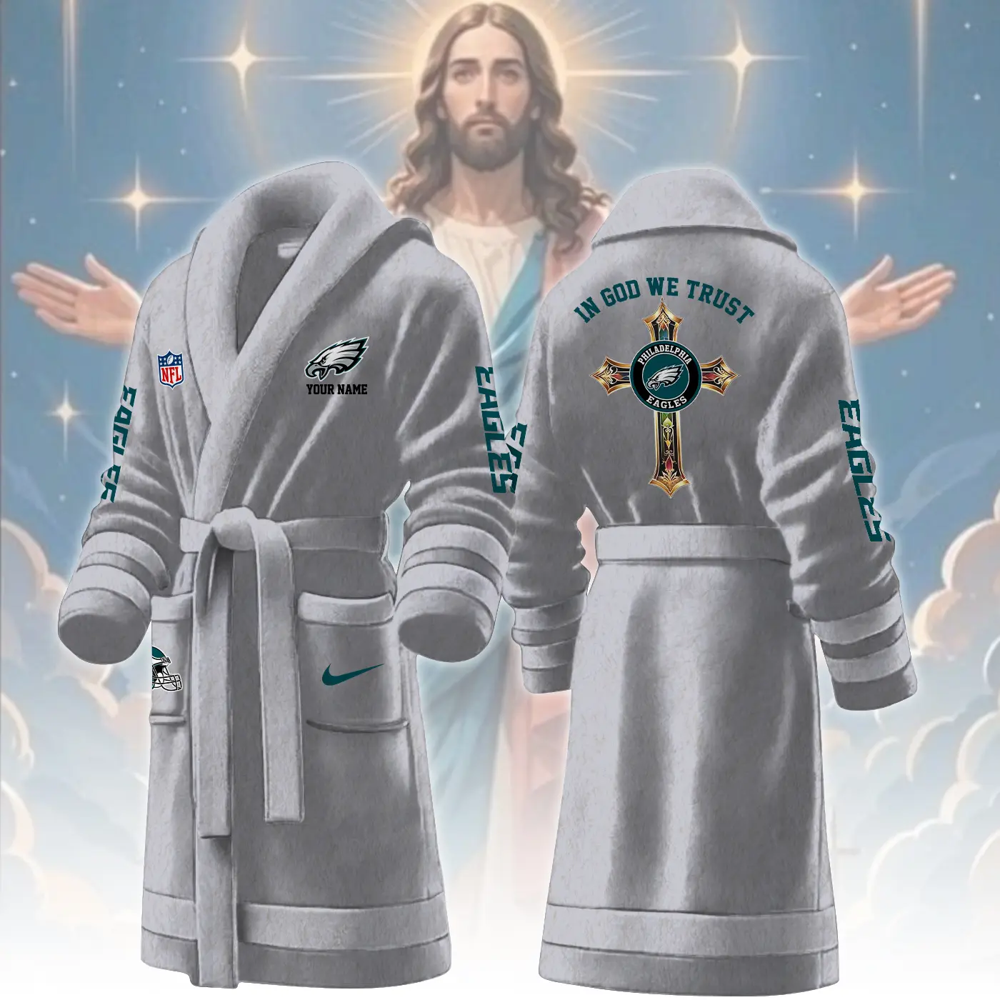 philadelphia eagles nfl personalized fleece bathrobe ptfnd