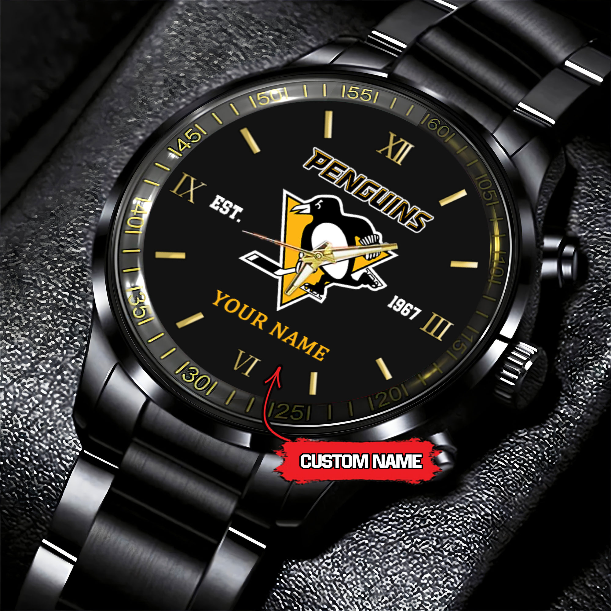pittsburgh penguins nhl hockey game time custom black fashion watch t1be6
