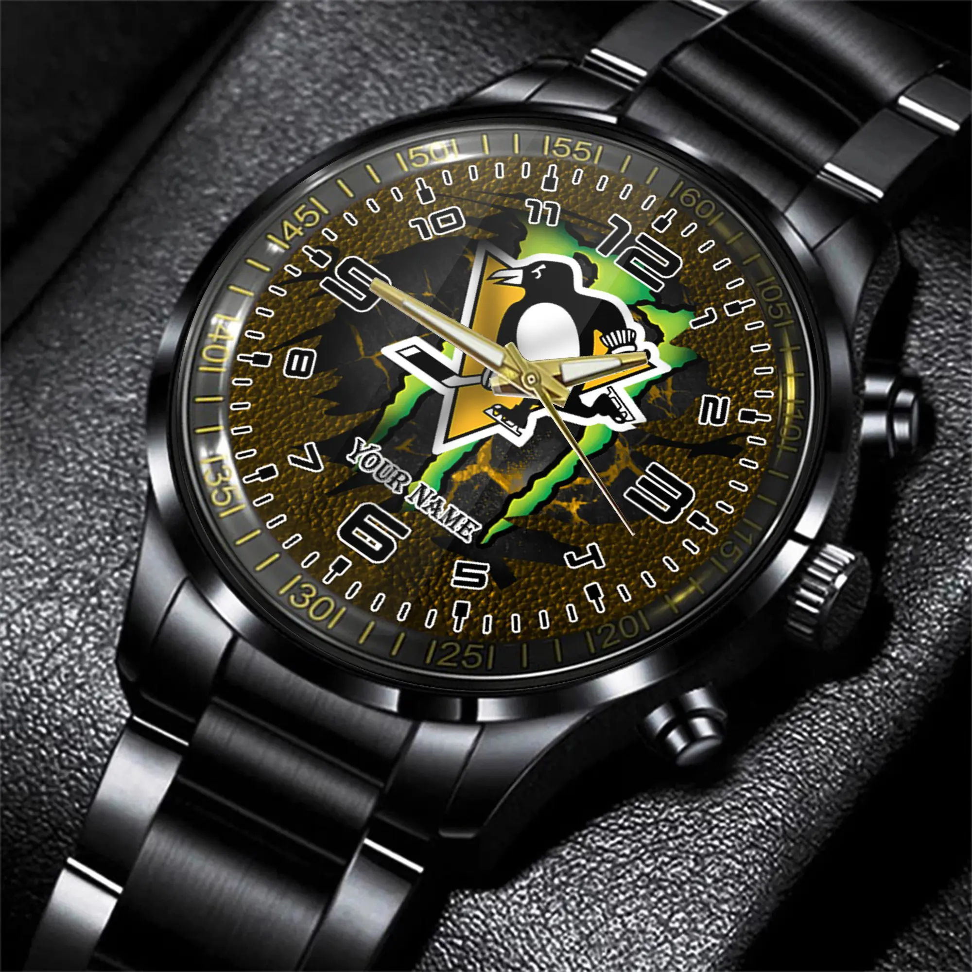 pittsburgh penguins nhl personalized 3d black men hand watch gift for fans dwdj2