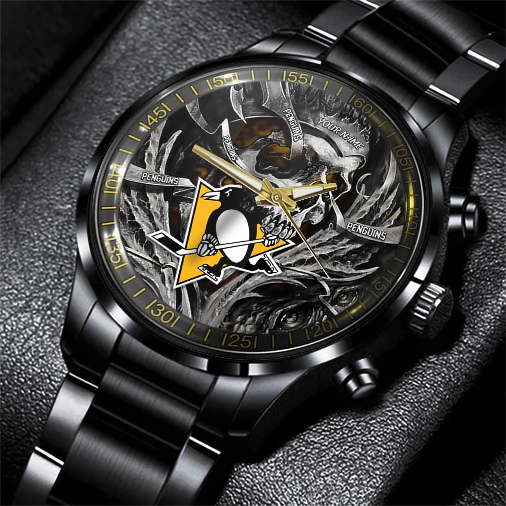 pittsburgh penguins nhl skull personalized hand watch gift for fans 7fsaq