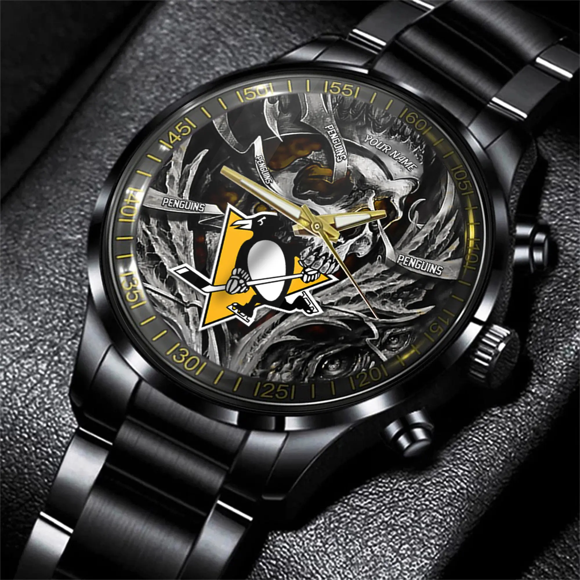 pittsburgh penguins nhl skull personalized hand watch gift for fans 7fsaq