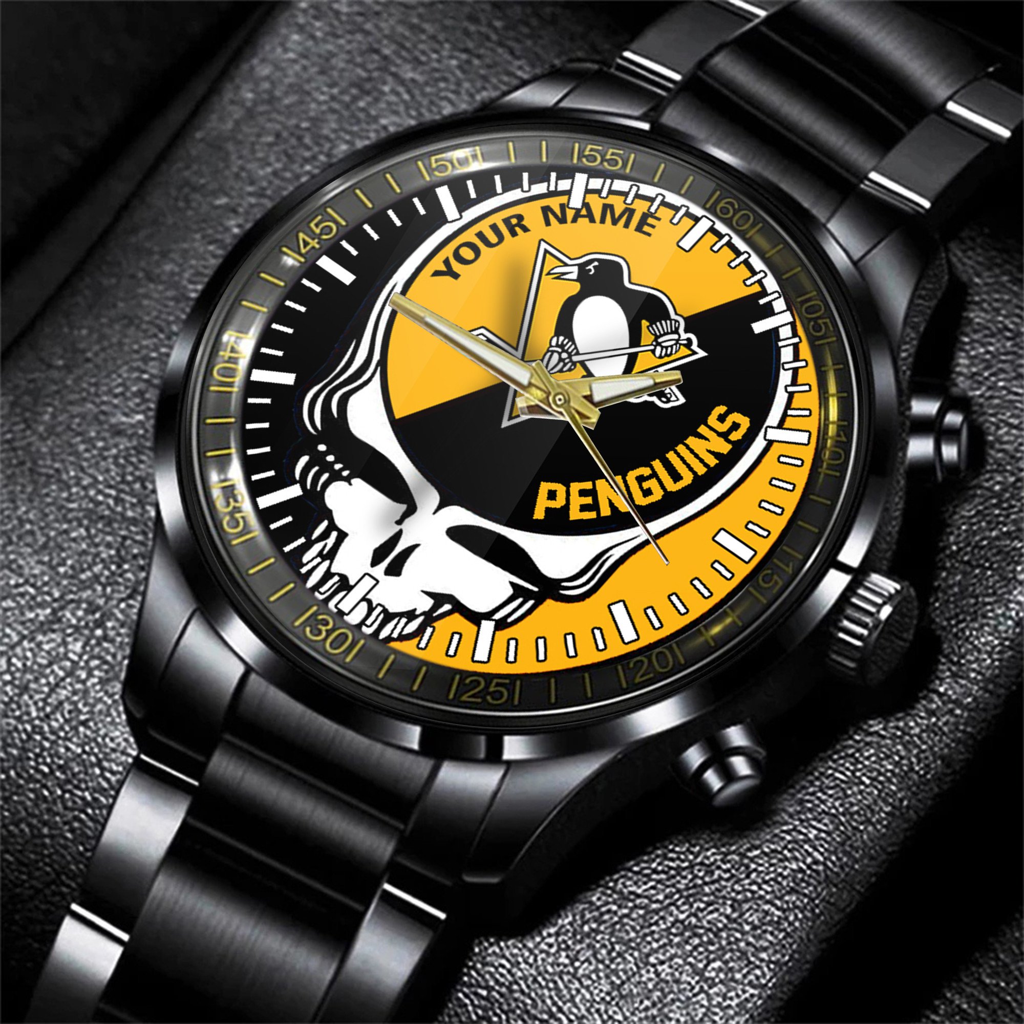 pittsburgh penguins nhl skull personalized hand watch gift for fans 7v9a0