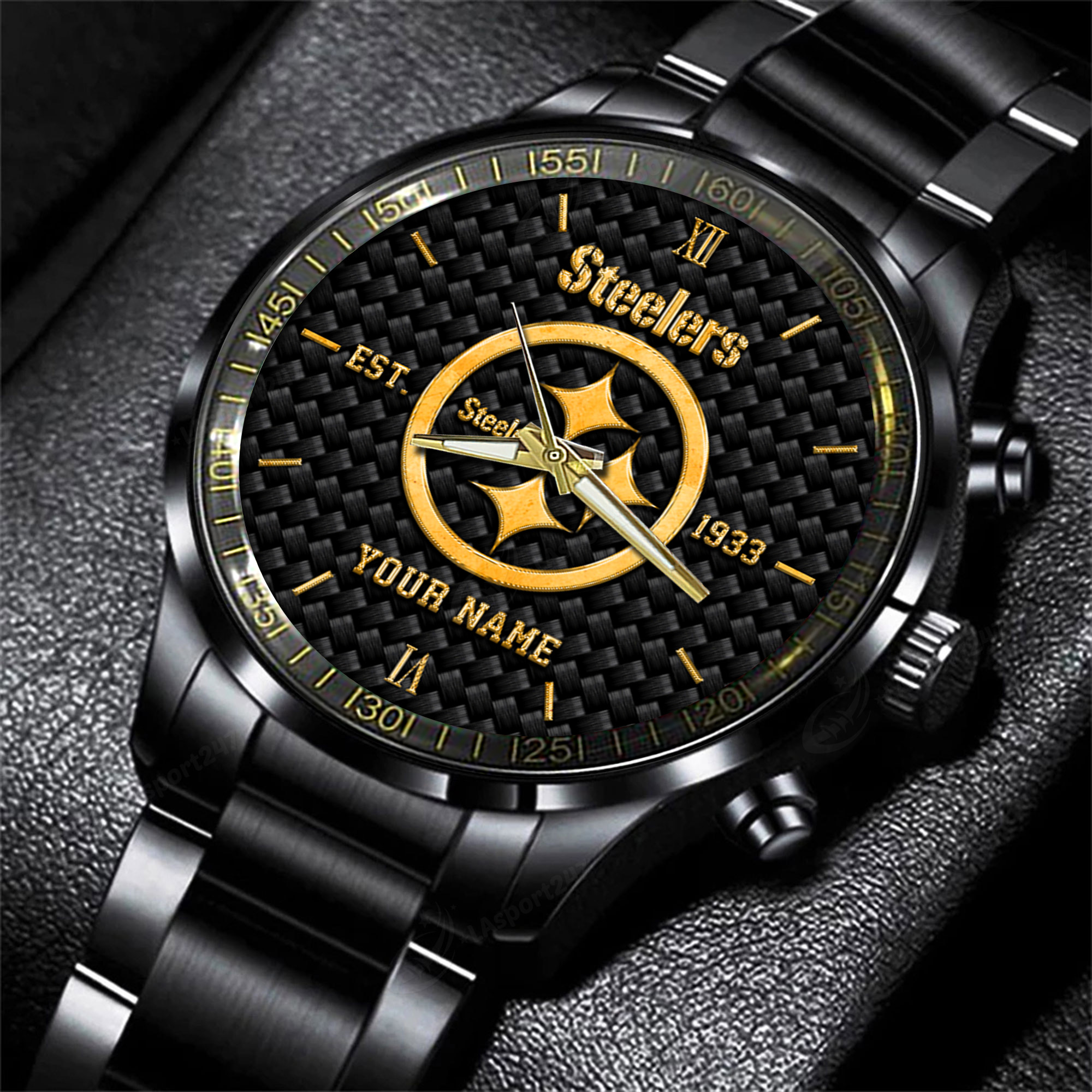 pittsburgh steelers nfl black fashion hand watch custom your name gift for fan zycon