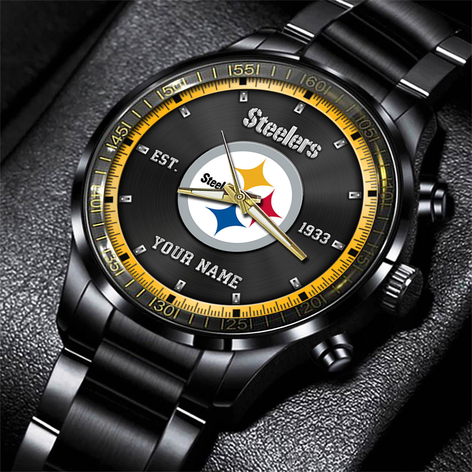 pittsburgh steelers nfl personalized black fashion watch gifts for fans nun3h