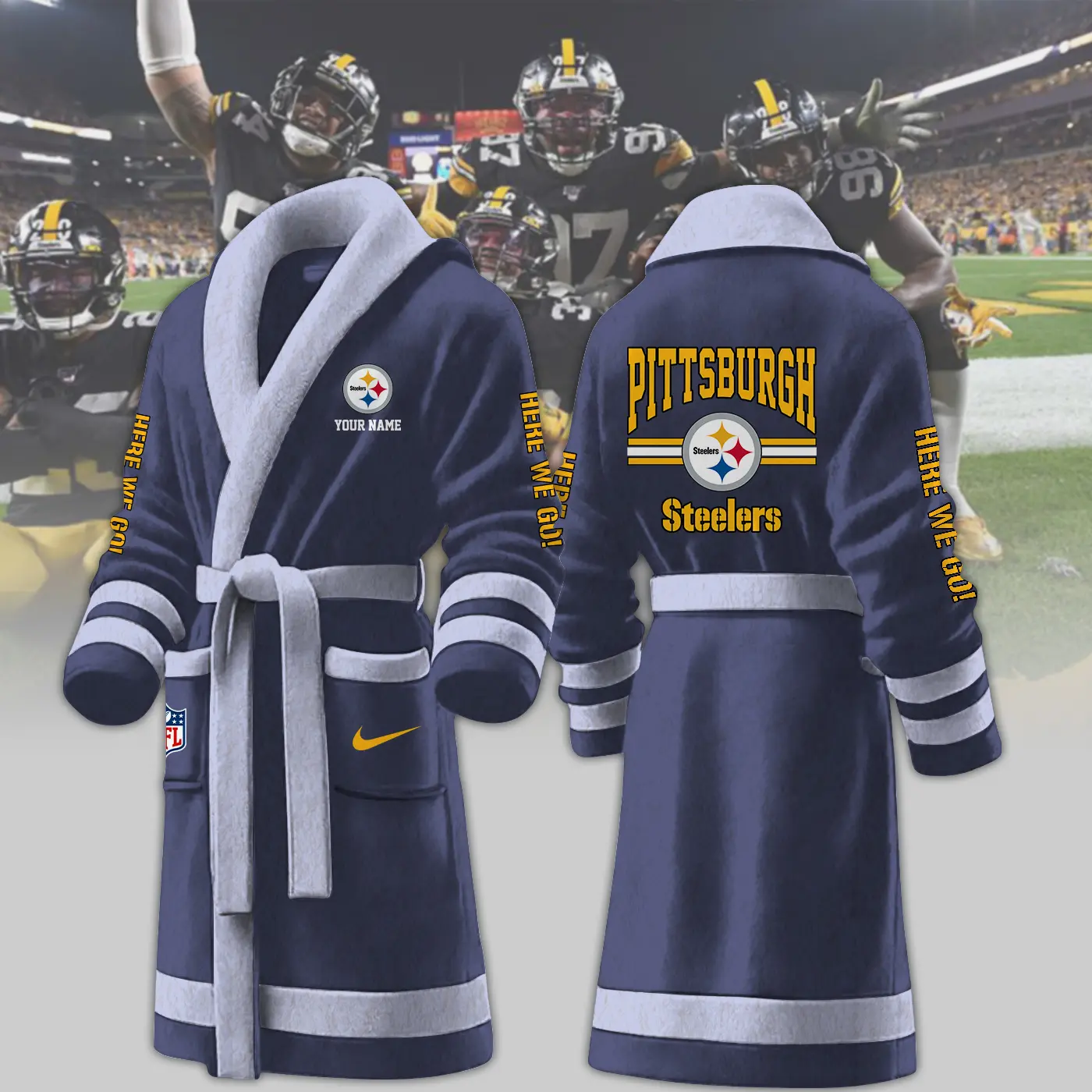 pittsburgh steelers nfl personalized fleece bathrobe 47gcq