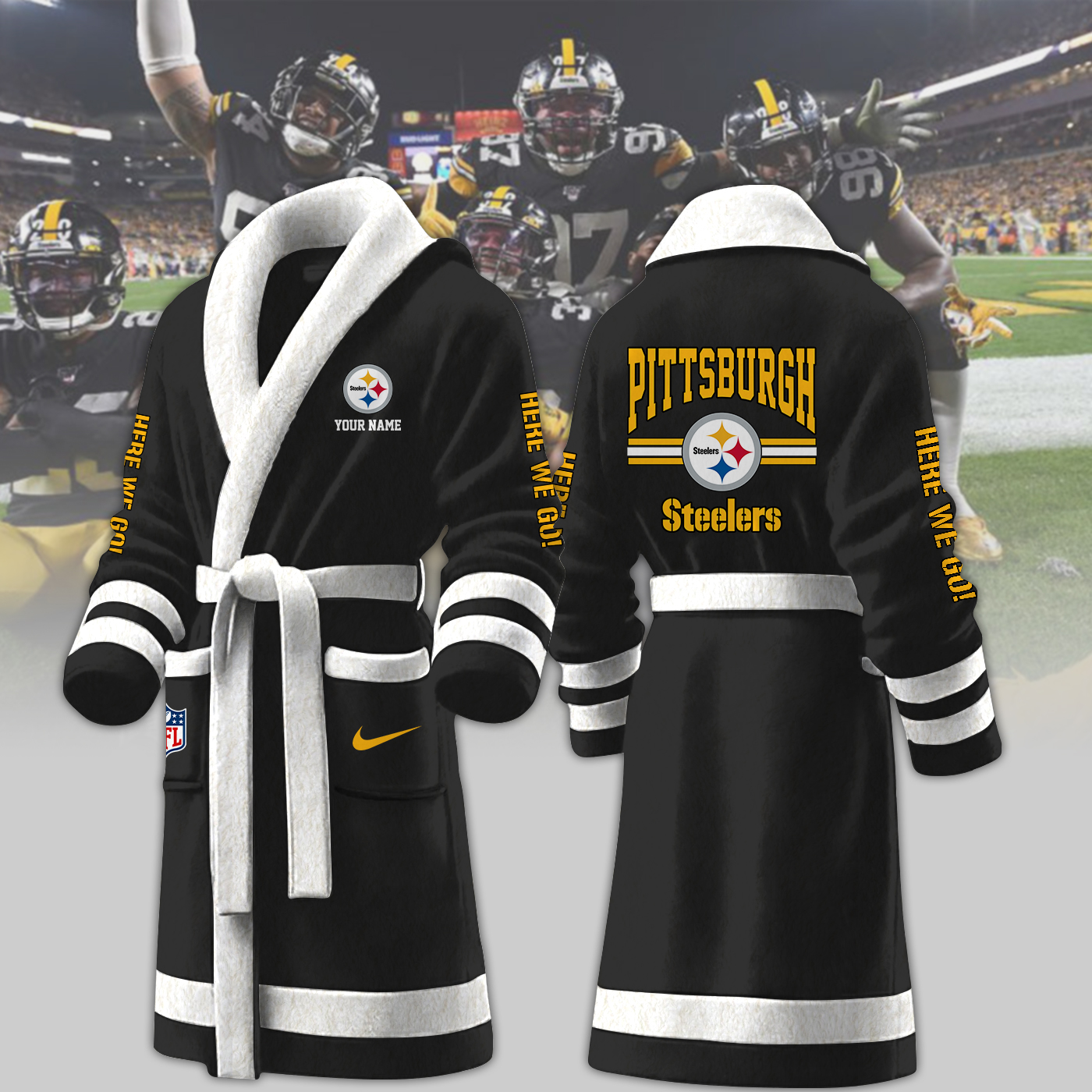 pittsburgh steelers nfl personalized fleece bathrobe 5lc8h