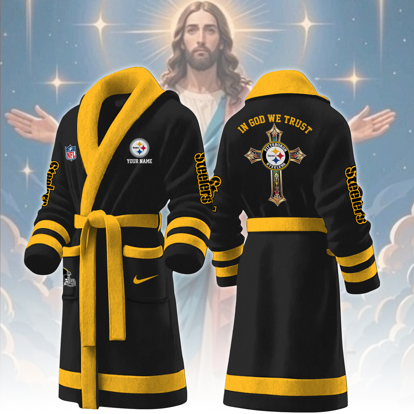 pittsburgh steelers nfl personalized fleece bathrobe 8xkb4