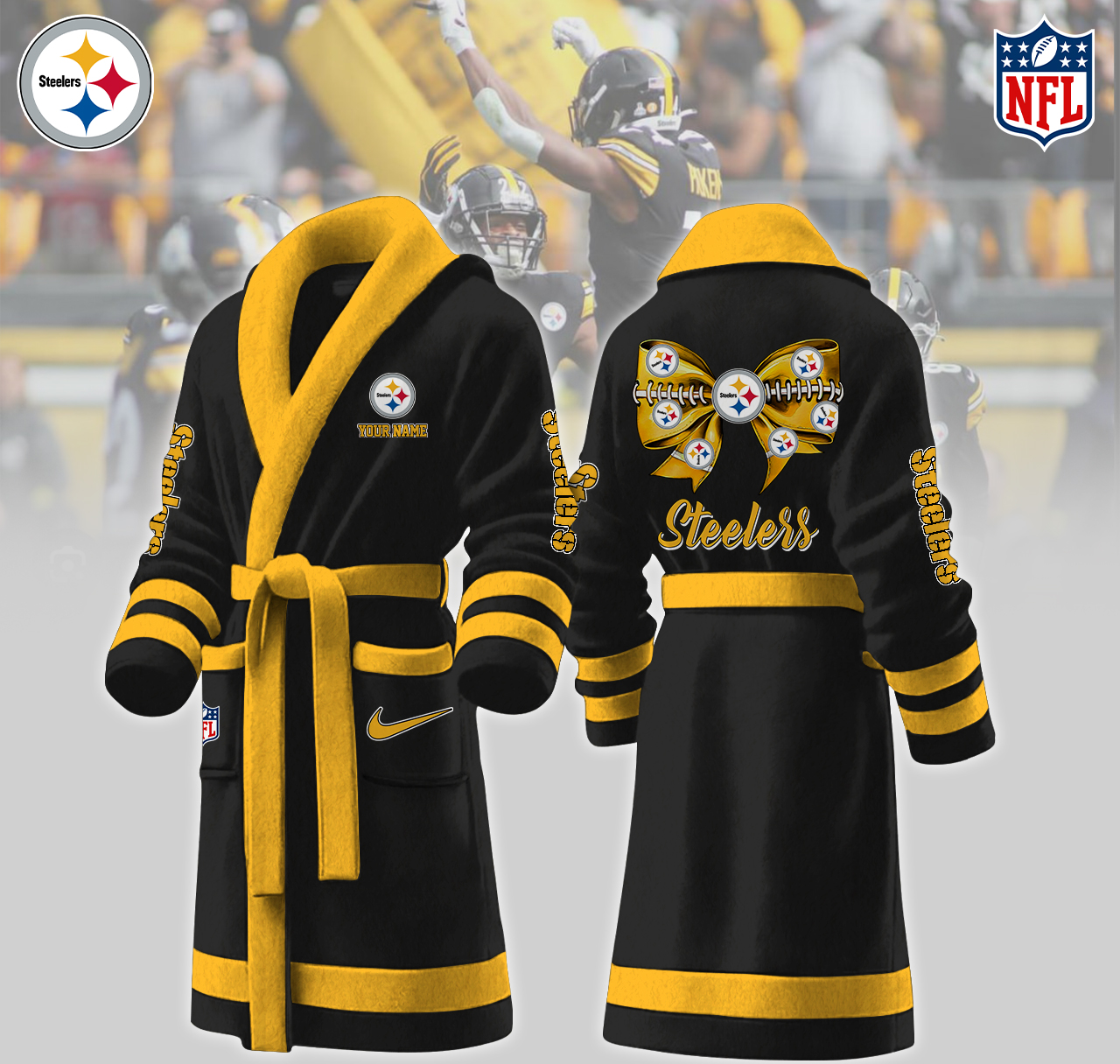 pittsburgh steelers nfl personalized fleece bathrobe e2mys