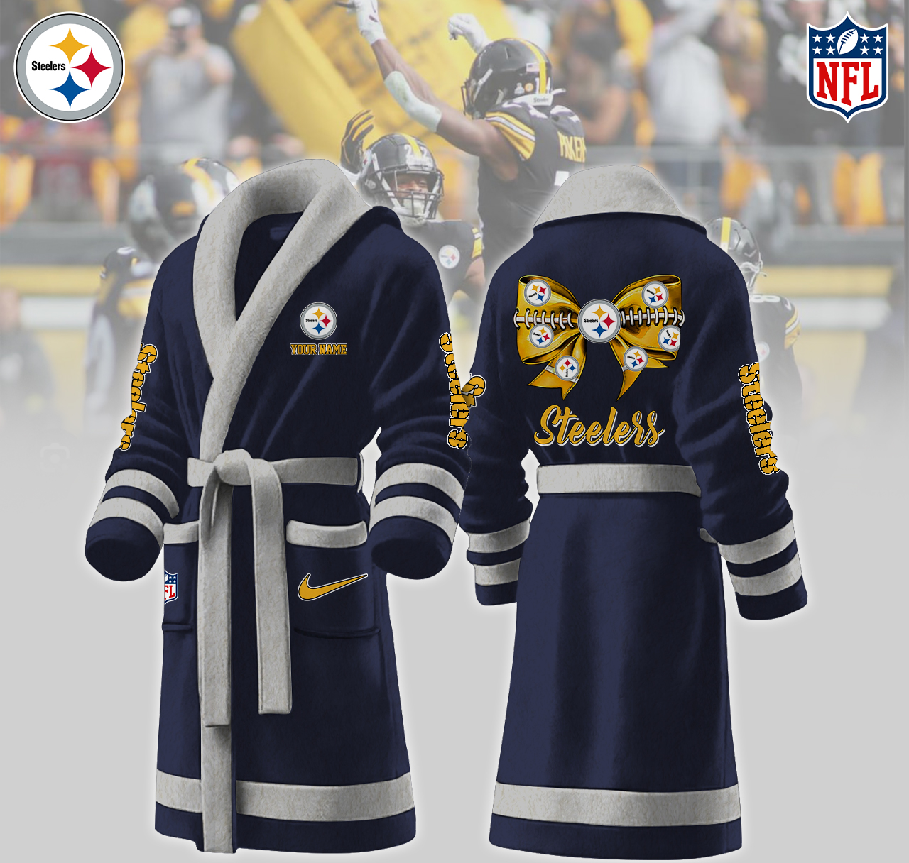 pittsburgh steelers nfl personalized fleece bathrobe edpdj