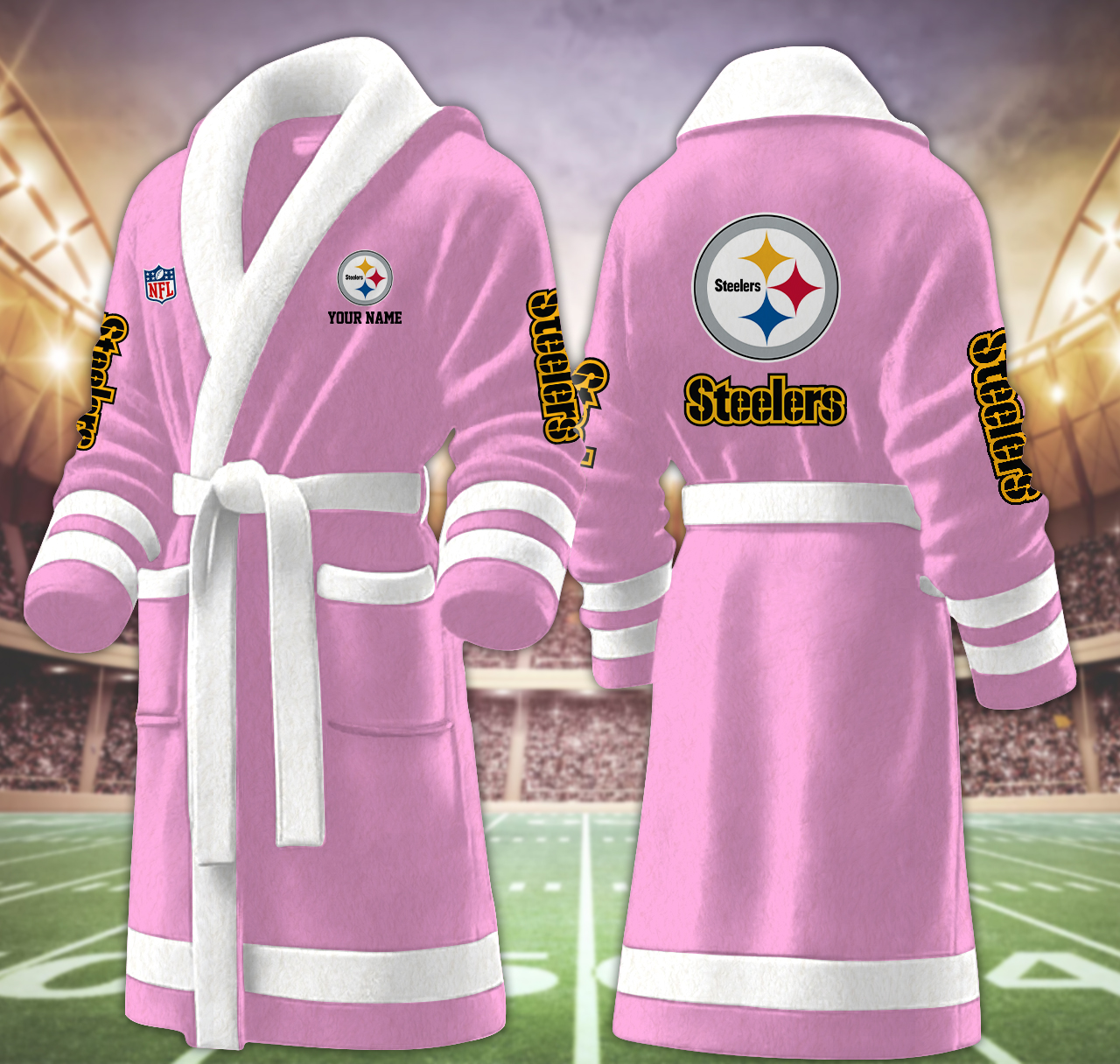 pittsburgh steelers nfl personalized fleece bathrobe fnmn5