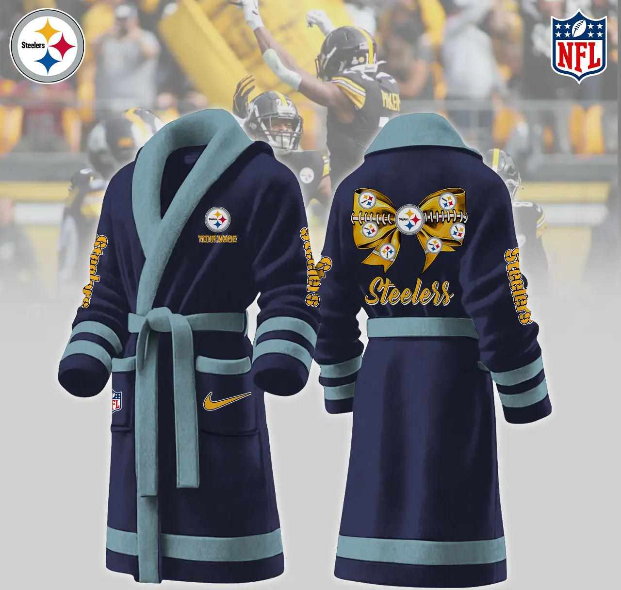 pittsburgh steelers nfl personalized fleece bathrobe gcieb