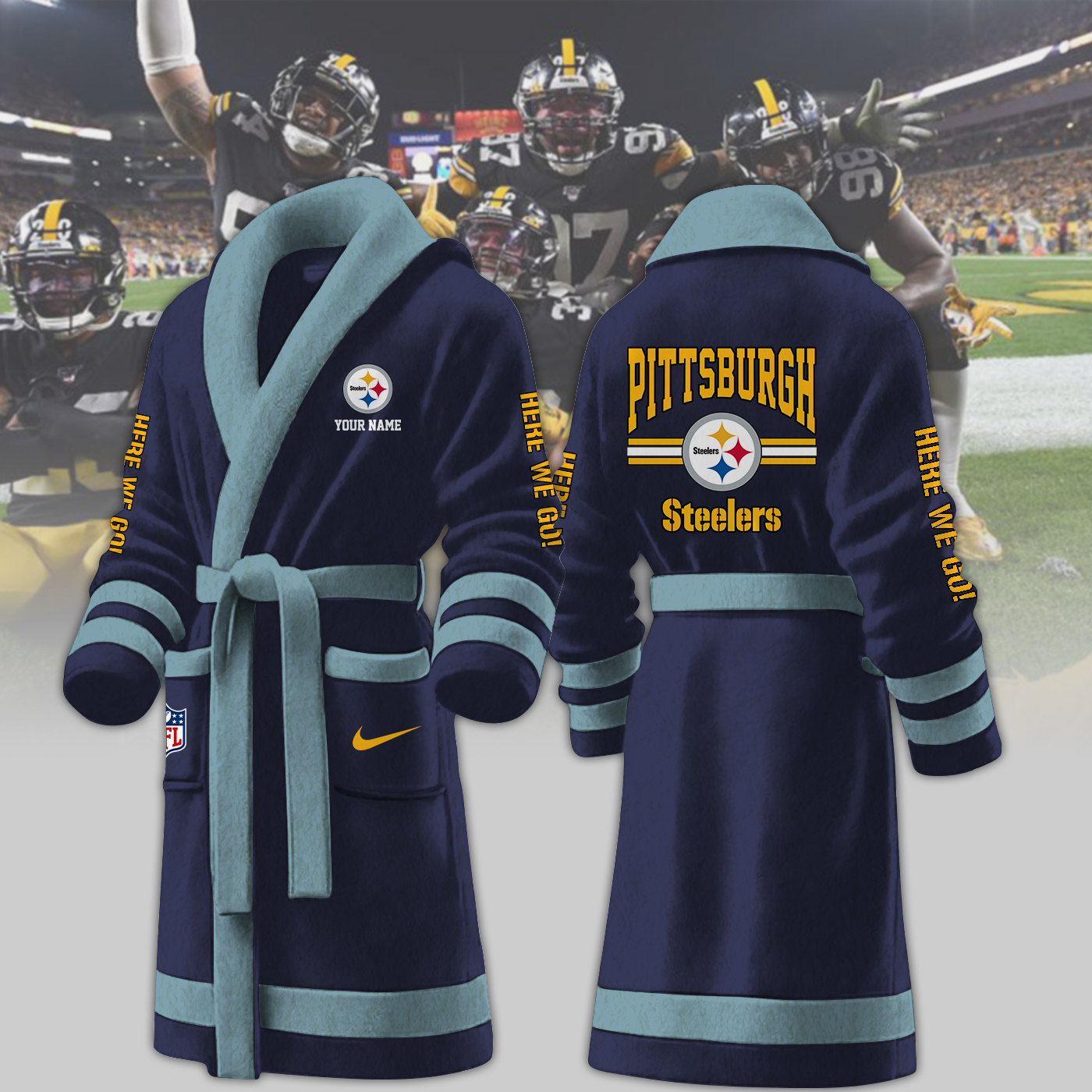 pittsburgh steelers nfl personalized fleece bathrobe iokrf