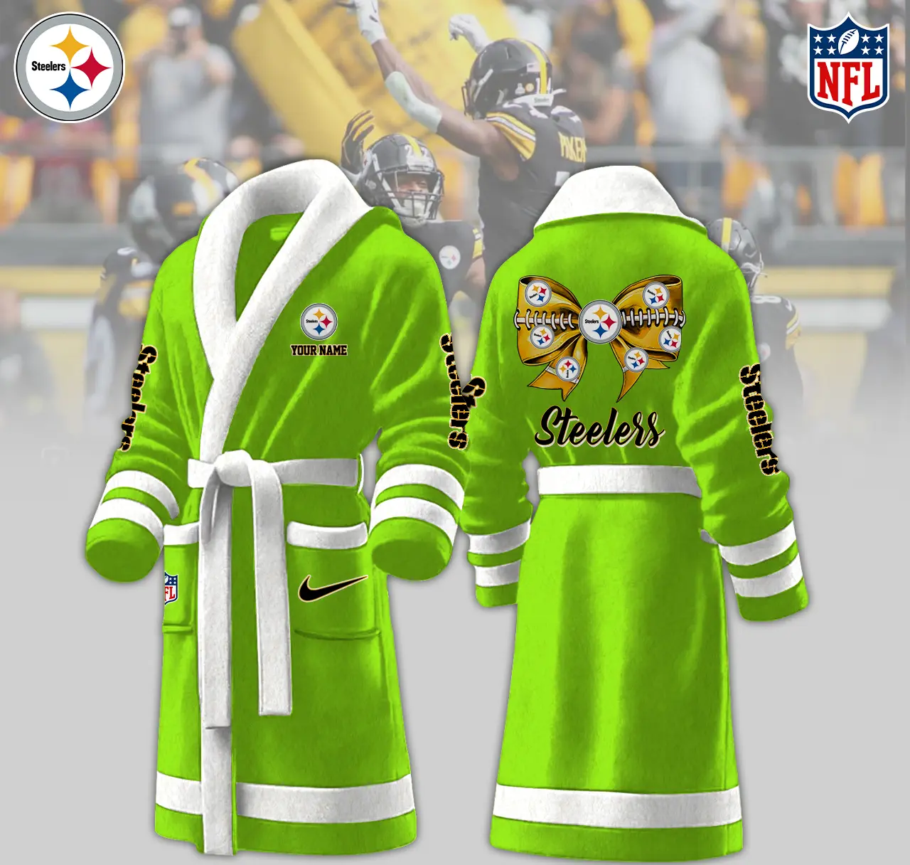 pittsburgh steelers nfl personalized fleece bathrobe lbfu1