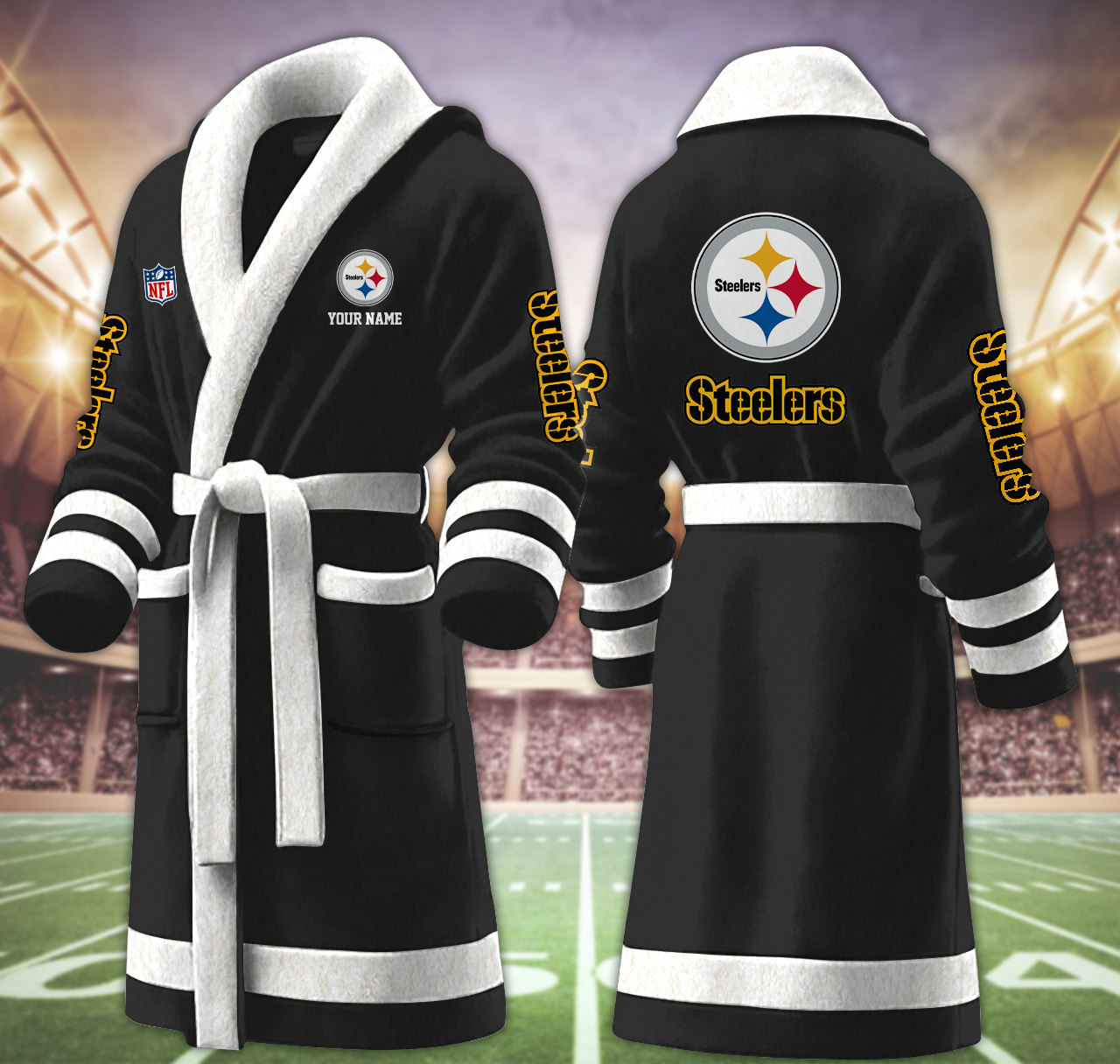 pittsburgh steelers nfl personalized fleece bathrobe mvdlg