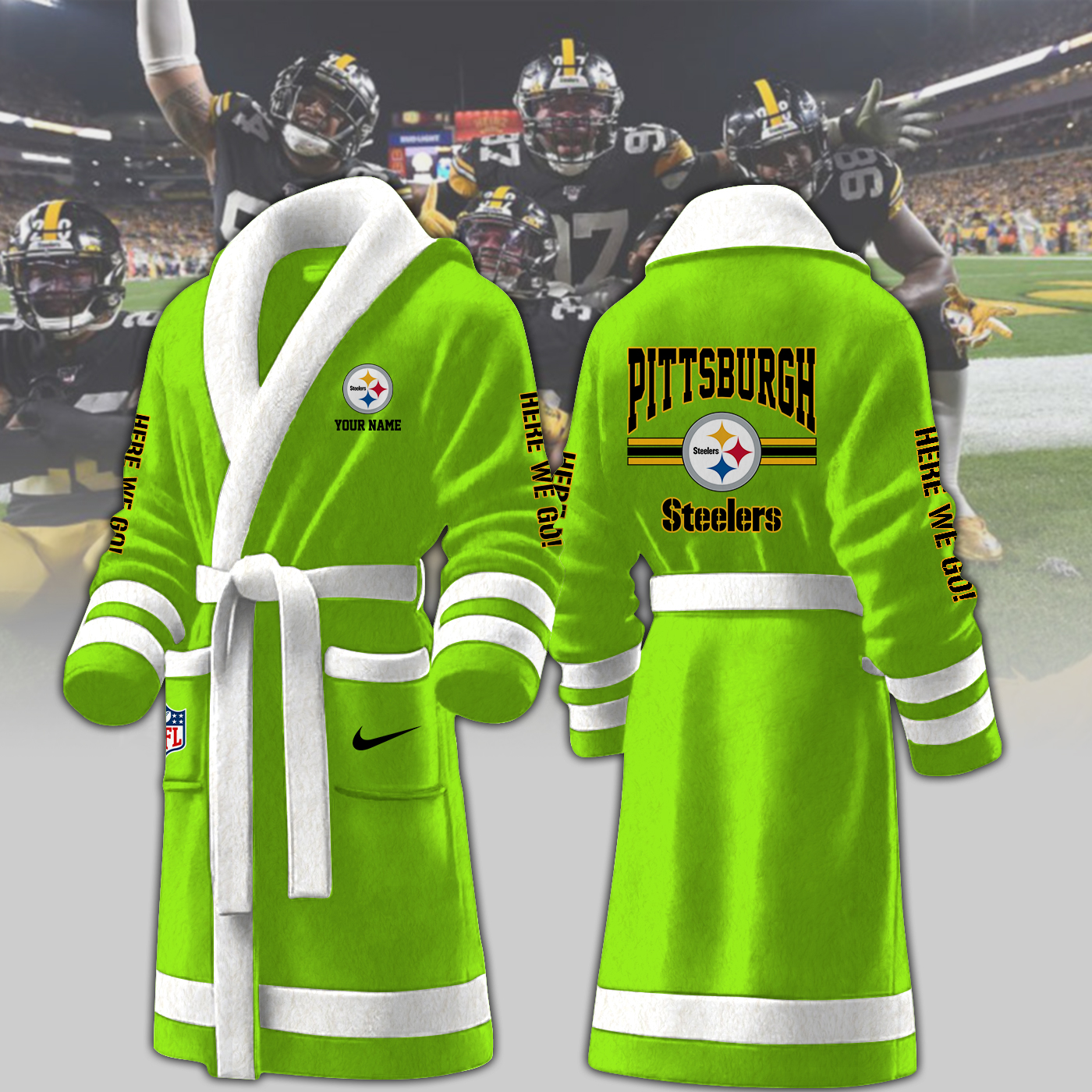 pittsburgh steelers nfl personalized fleece bathrobe p2bmi