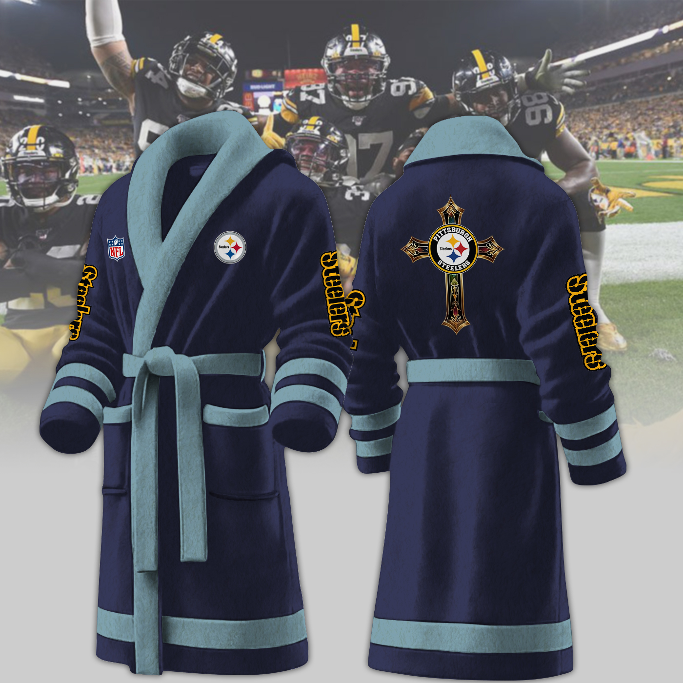 pittsburgh steelers nfl personalized fleece bathrobe sy0nb