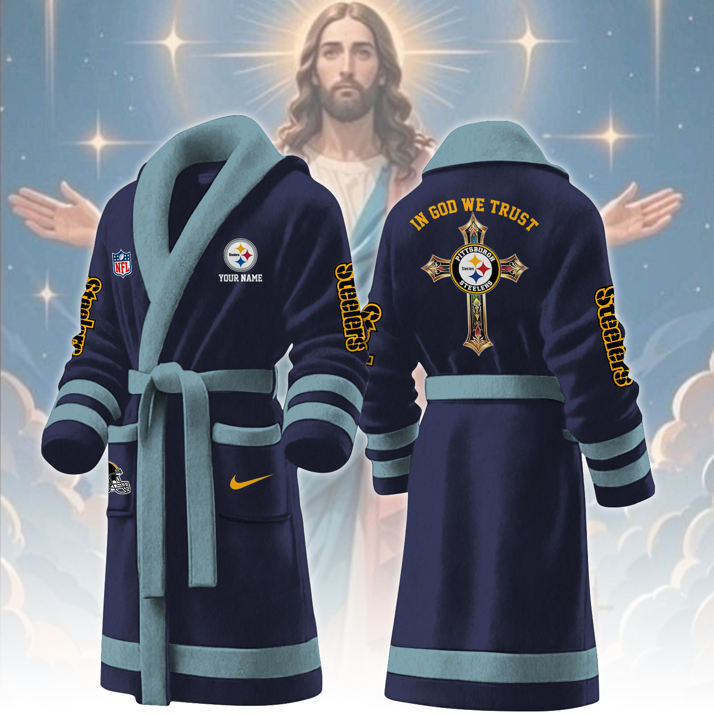 pittsburgh steelers nfl personalized fleece bathrobe vbcjh