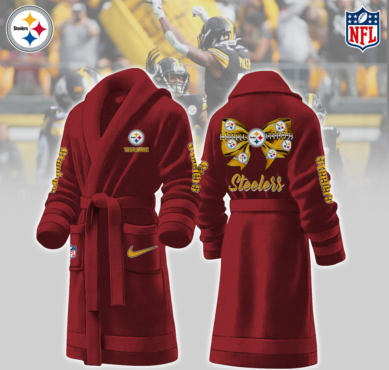 pittsburgh steelers nfl personalized fleece bathrobe vlobj