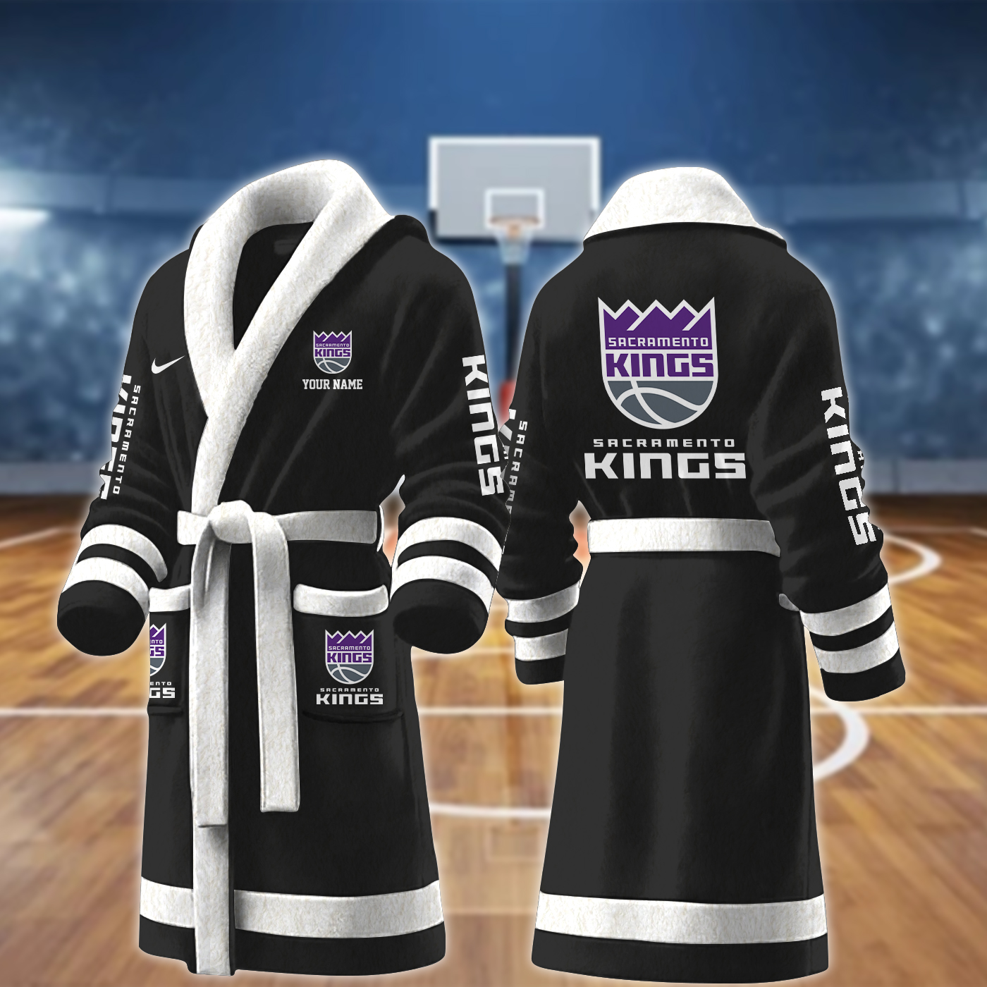 sacramento kings nba personalized fleece bathrobe bke4g