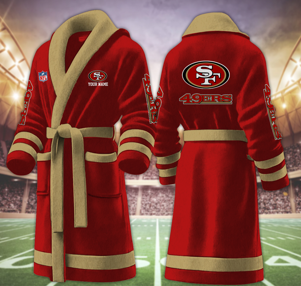 san francisco 49ers nfl personalized fleece bathrobe tapze