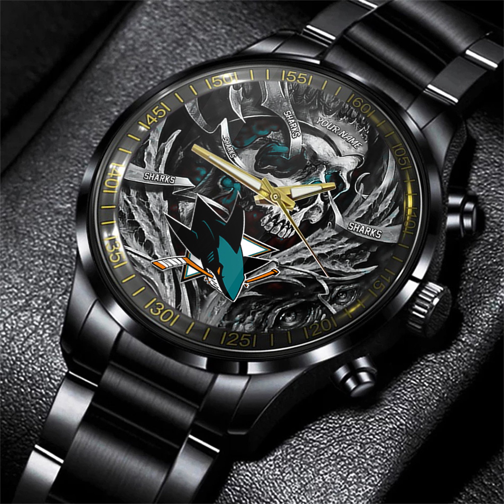 san jose sharks nhl skull personalized hand watch gift for fans ha6vk