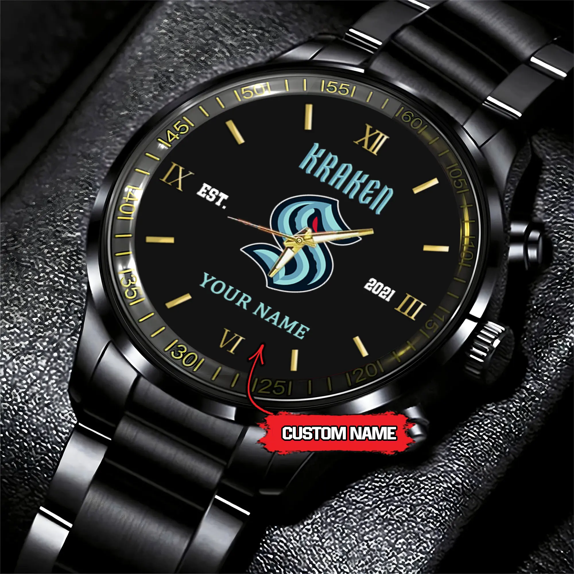 seattle kraken nhl hockey game time custom black fashion watch nwagi