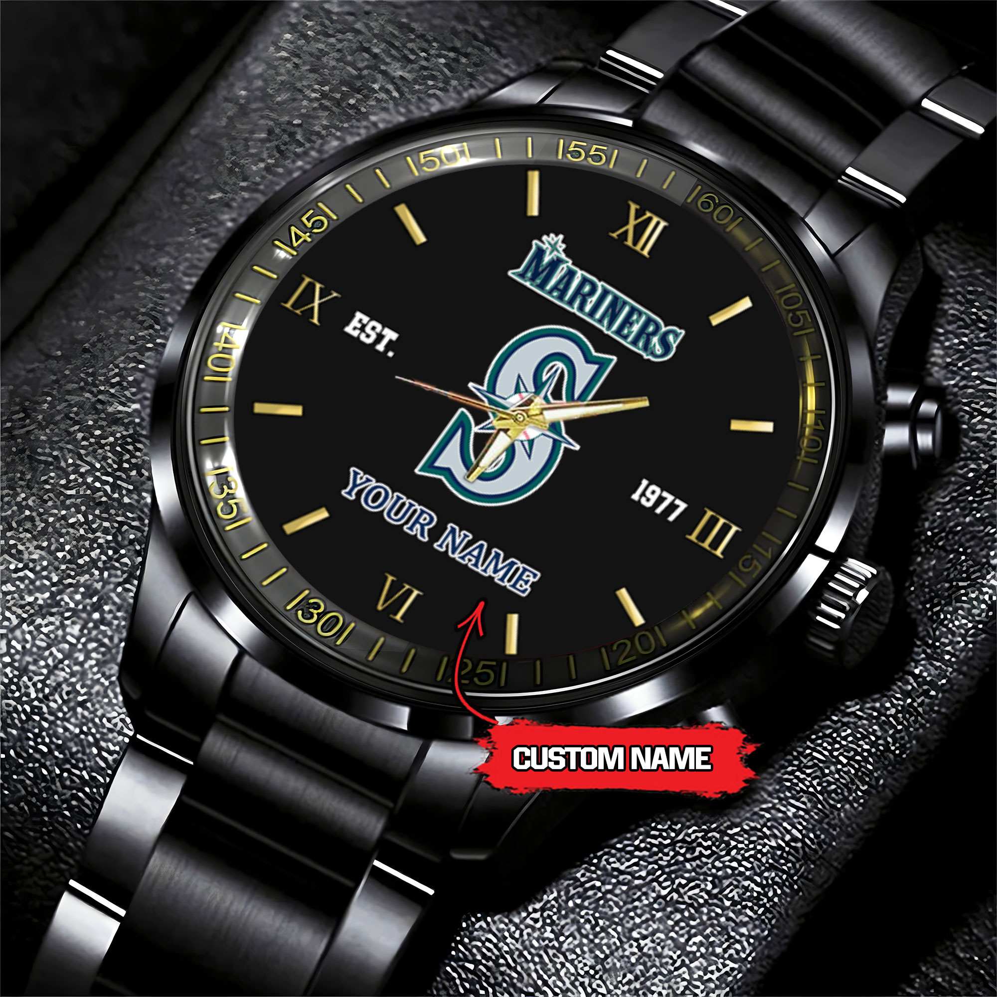seattle mariners mlb black fashion watch custom your name 9ae2k
